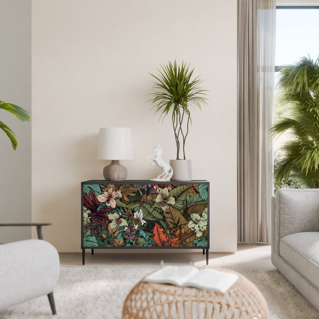 BOTANICAL EMERGENCE Sideboard mit 2 Türen in Schwarz