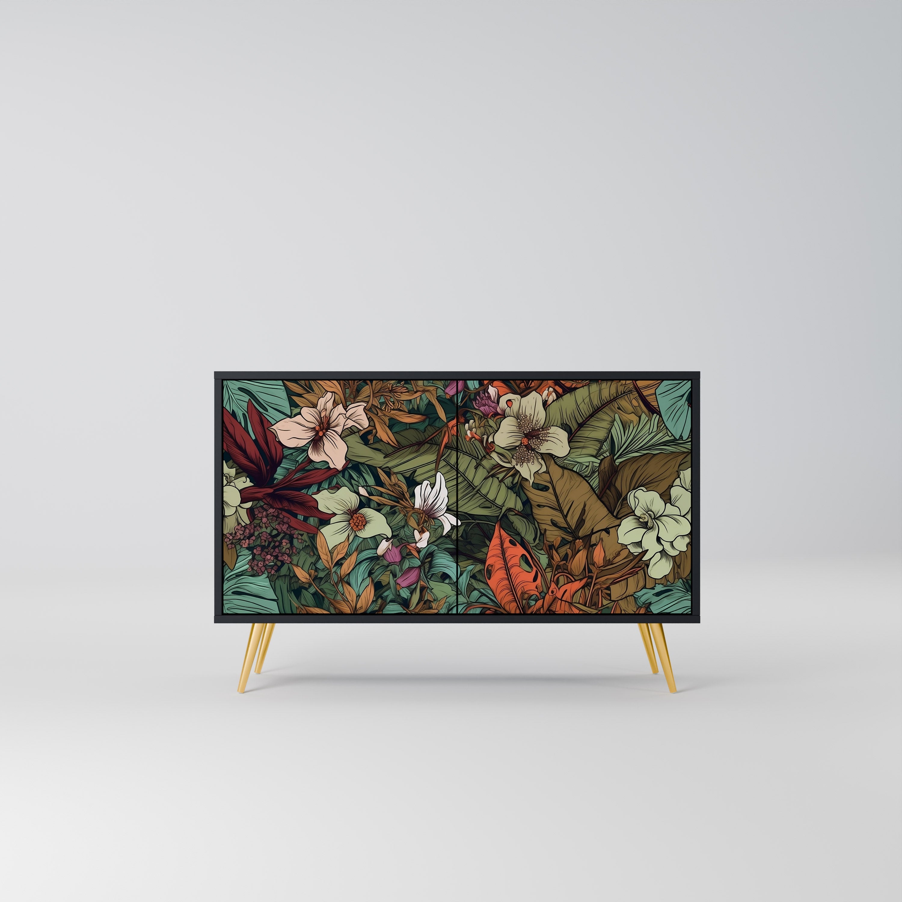 BOTANICAL EMERGENCE Sideboard mit 2 Türen in Schwarz