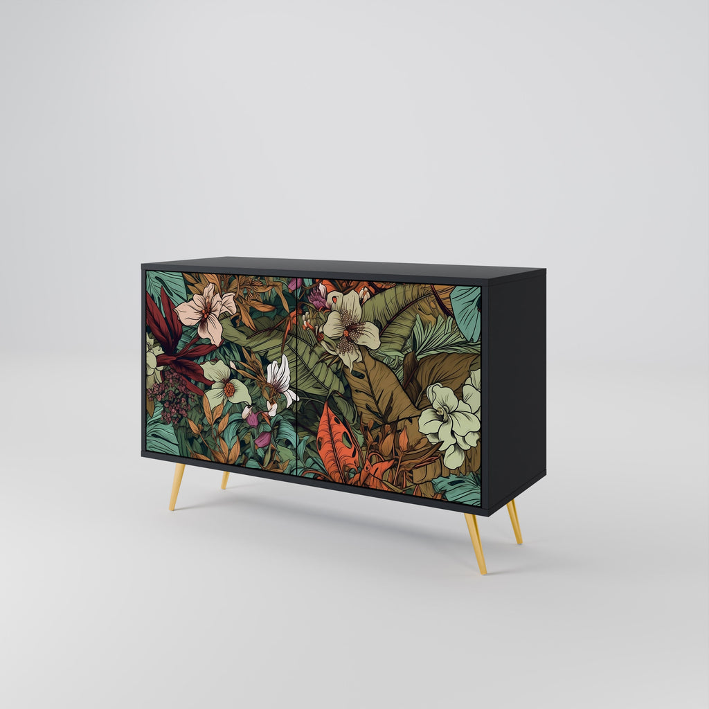 BOTANICAL EMERGENCE Sideboard mit 2 Türen in Schwarz