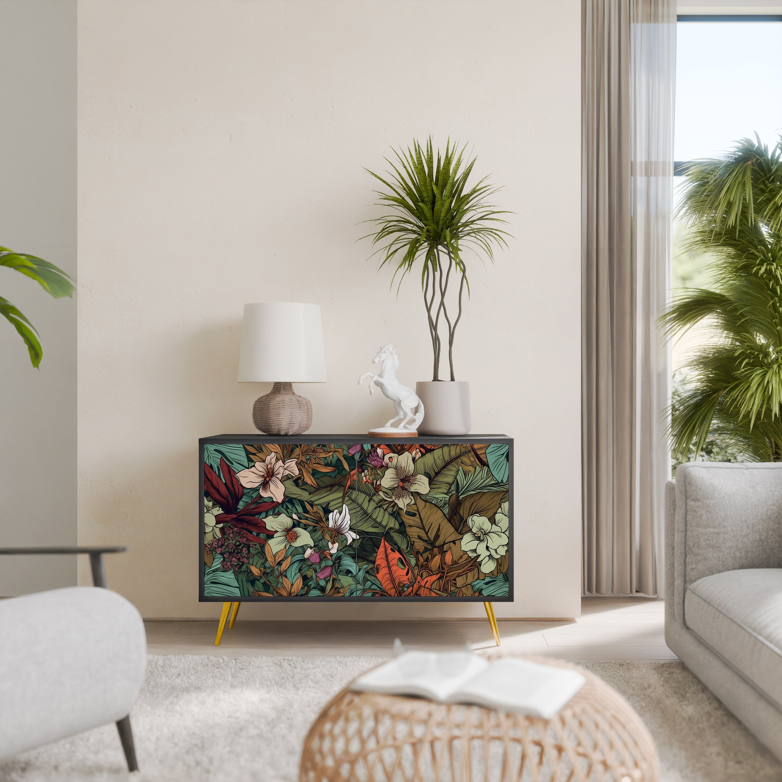 BOTANICAL EMERGENCE Sideboard mit 2 Türen in Schwarz