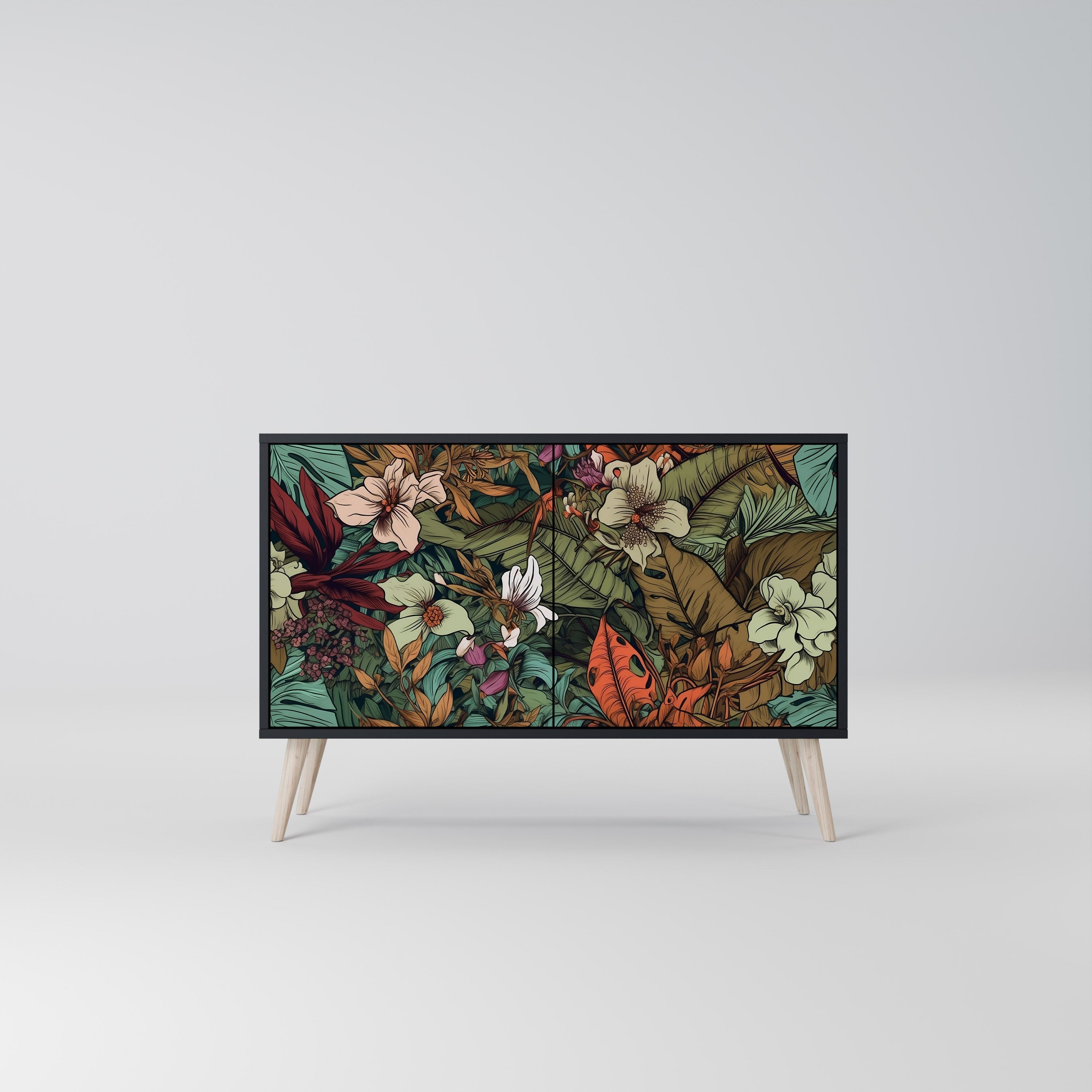 BOTANICAL EMERGENCE Sideboard mit 2 Türen in Schwarz