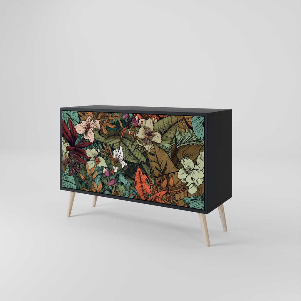 BOTANICAL EMERGENCE Sideboard mit 2 Türen in Schwarz