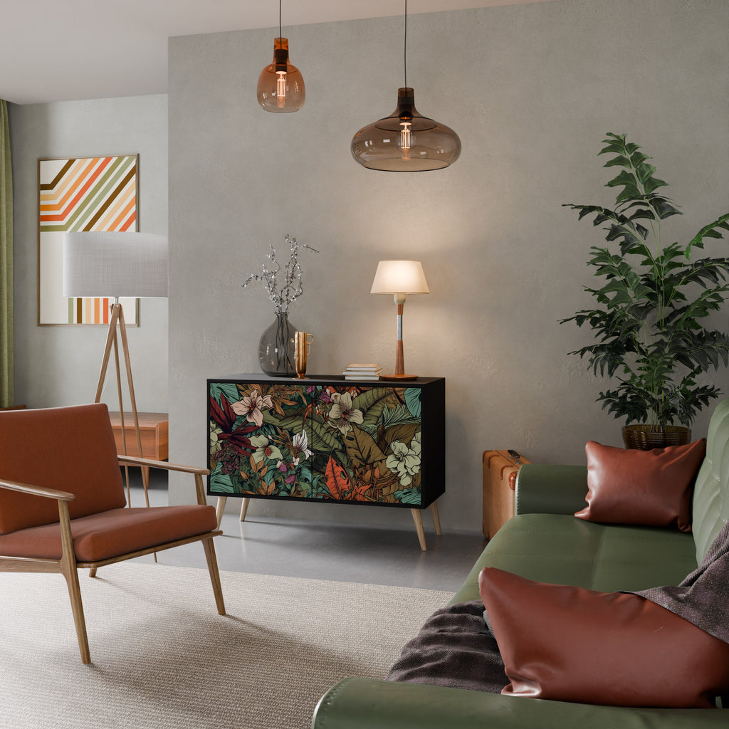 BOTANICAL EMERGENCE Sideboard mit 2 Türen in Schwarz