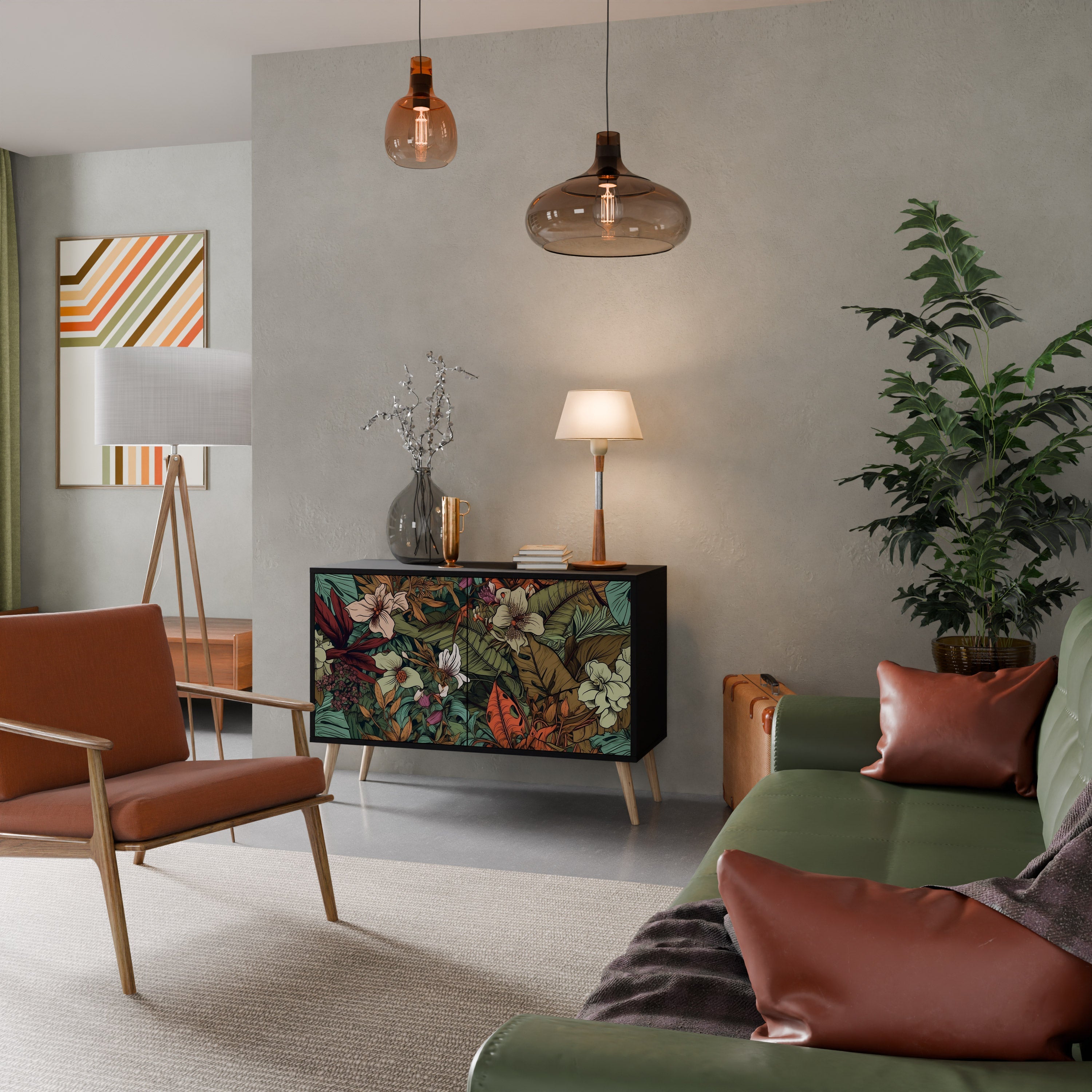 BOTANICAL EMERGENCE Sideboard mit 2 Türen in Schwarz