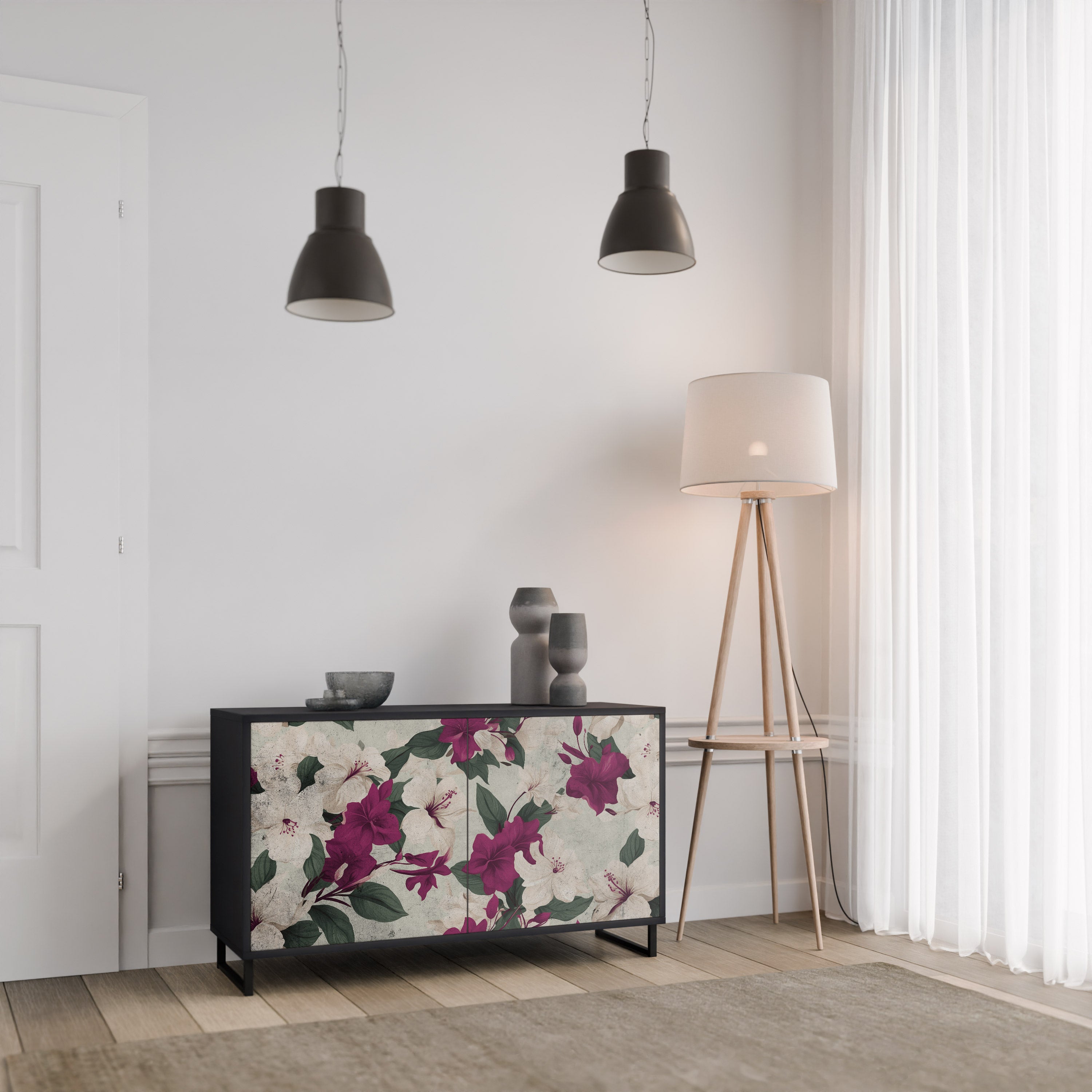 FLOWERET DREAM Sideboard mit 2 Türen in Schwarz