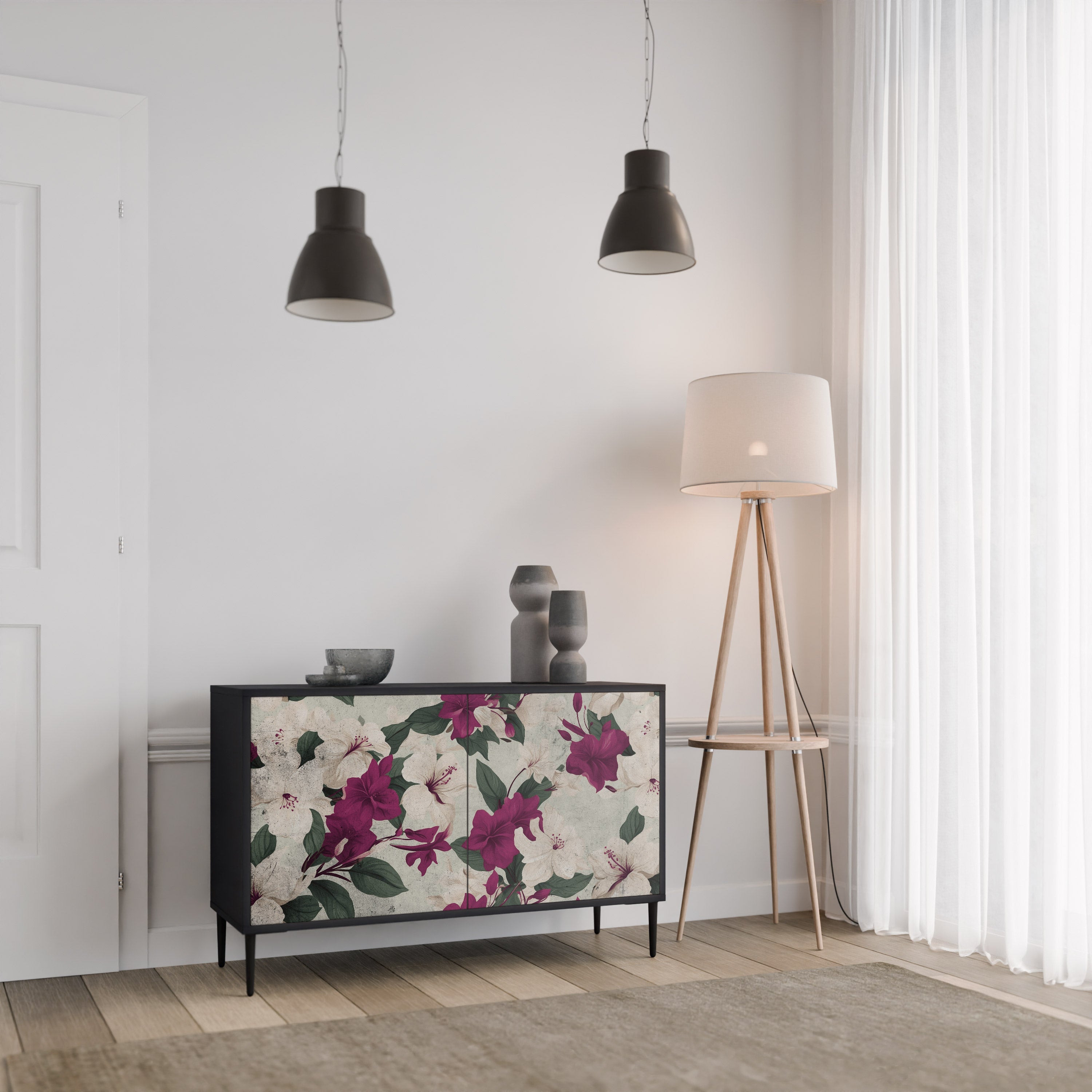 FLOWERET DREAM Sideboard mit 2 Türen in Schwarz