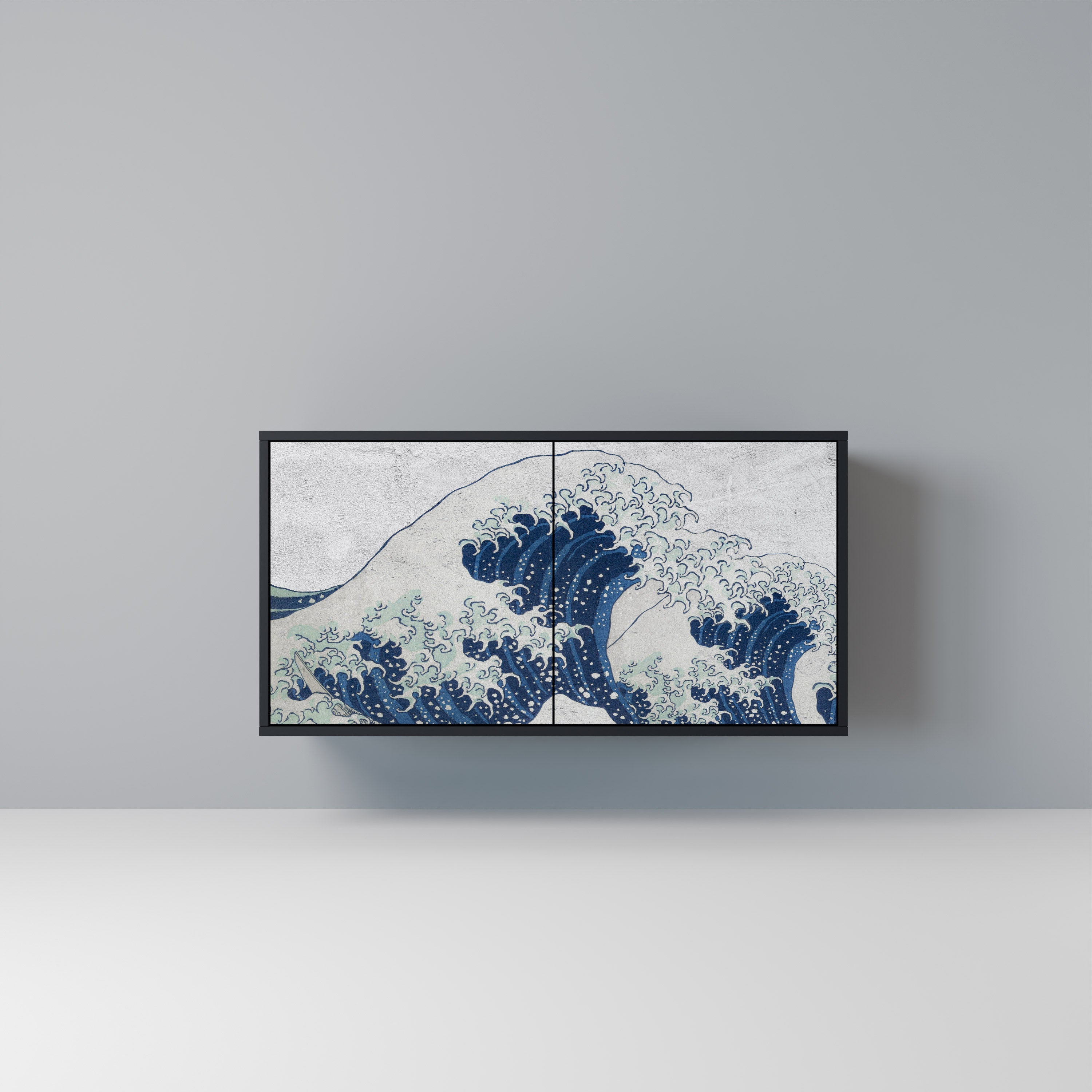 THE GREAT WAVE AT KANAGAWA Sideboard mit 2 Türen in Schwarz