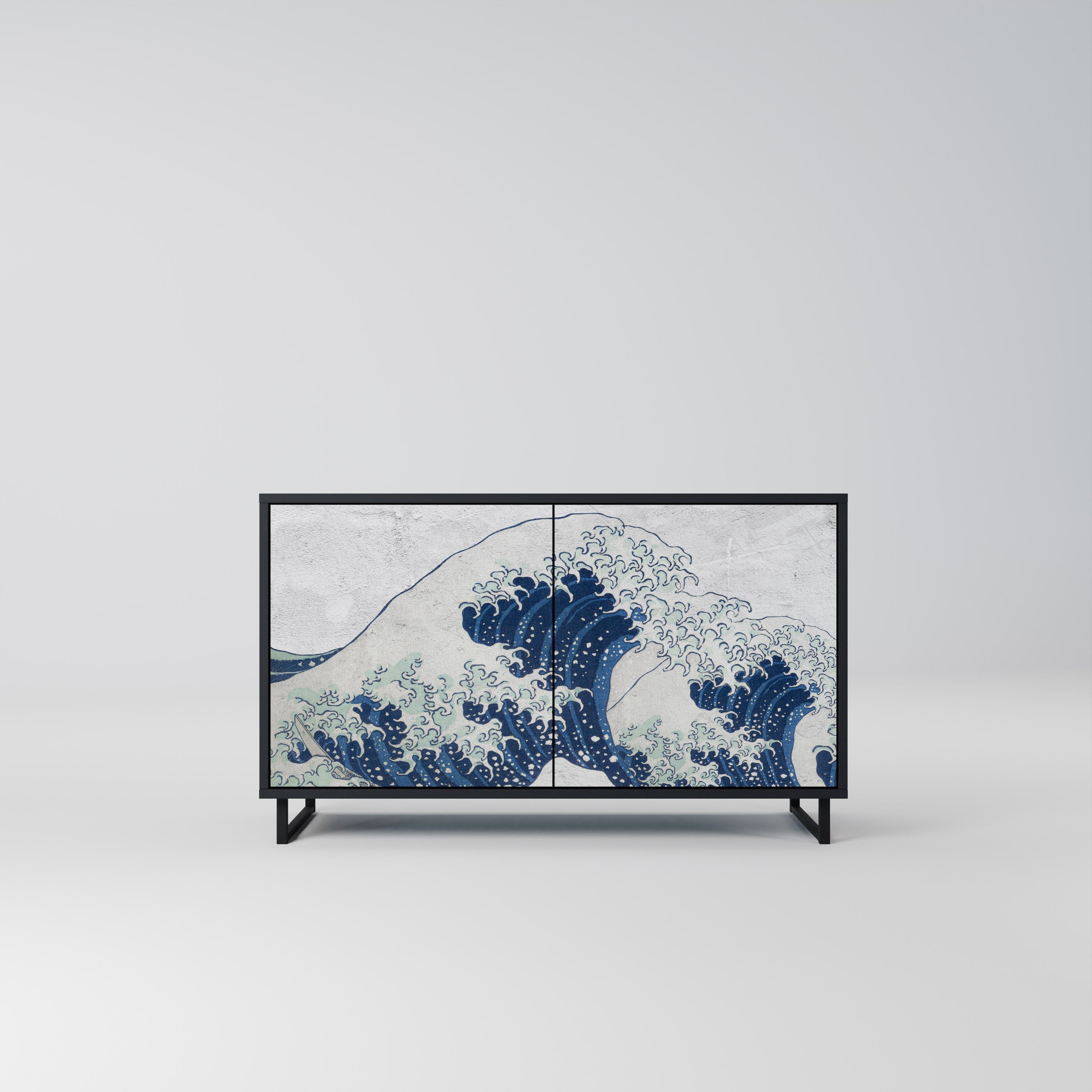 THE GREAT WAVE AT KANAGAWA Sideboard mit 2 Türen in Schwarz