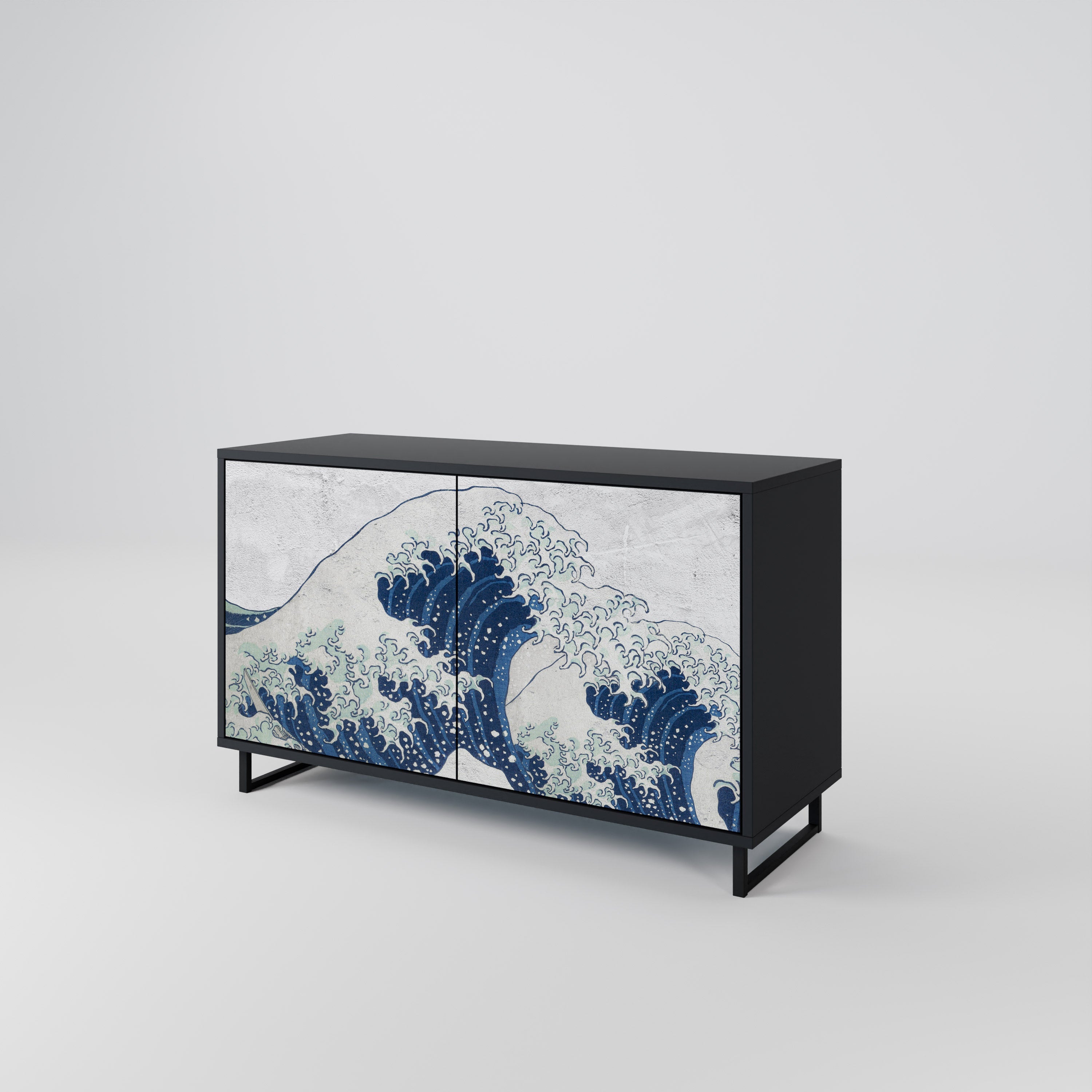 THE GREAT WAVE AT KANAGAWA Sideboard mit 2 Türen in Schwarz
