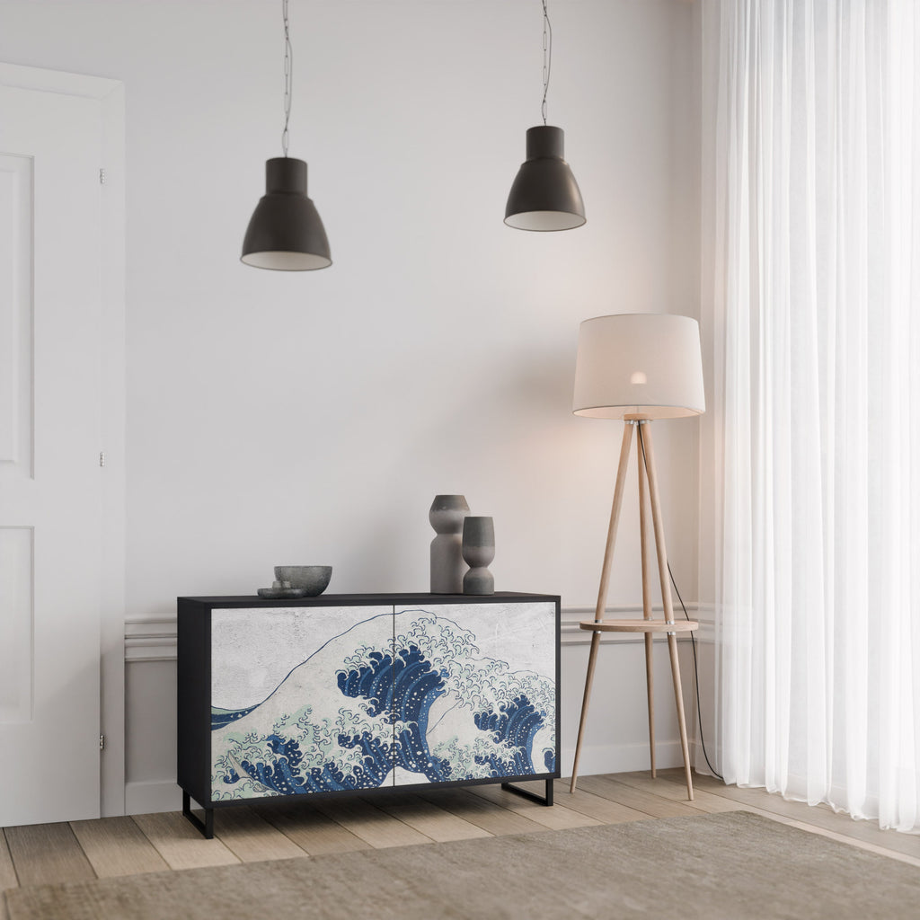 THE GREAT WAVE AT KANAGAWA Sideboard mit 2 Türen in Schwarz