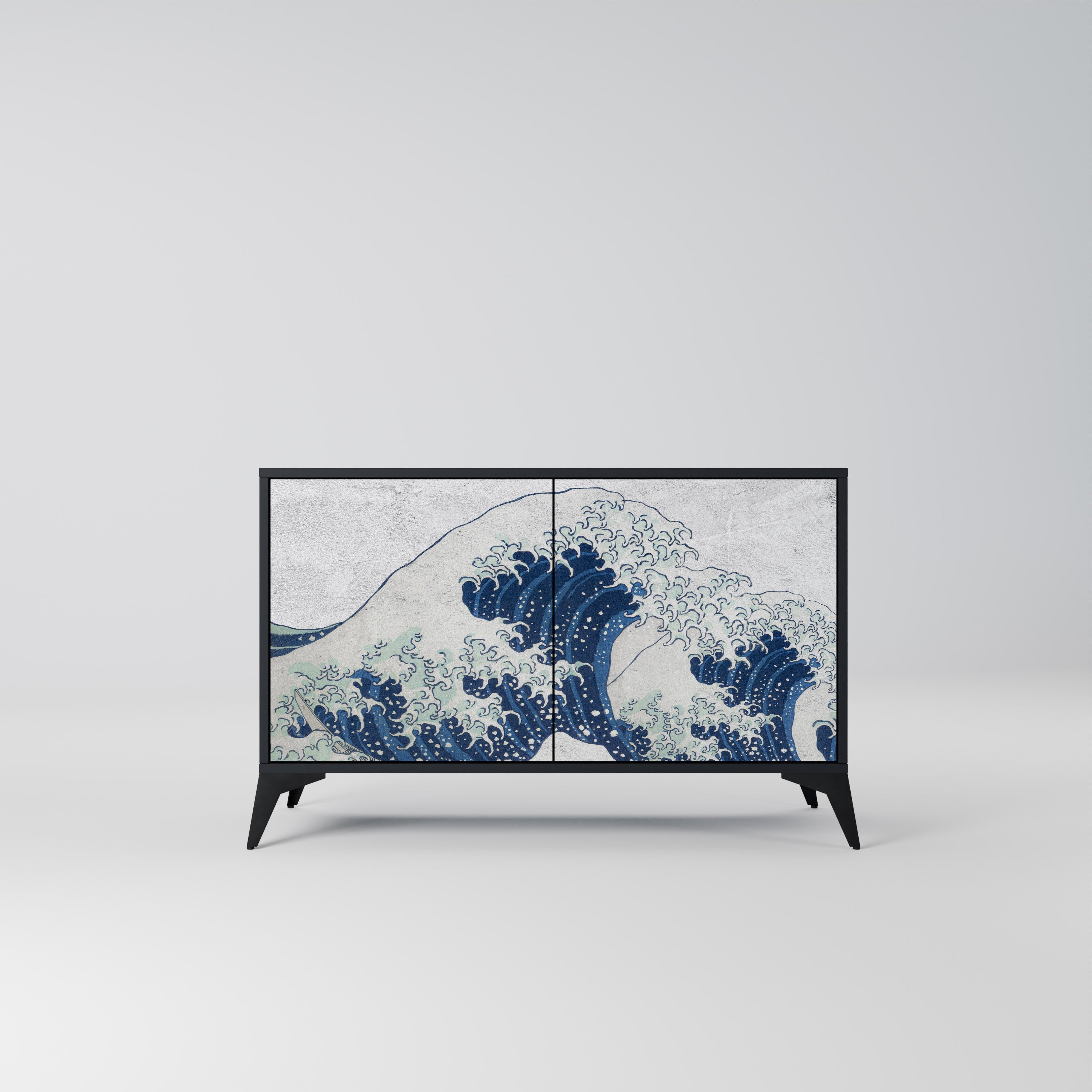 THE GREAT WAVE AT KANAGAWA Sideboard mit 2 Türen in Schwarz