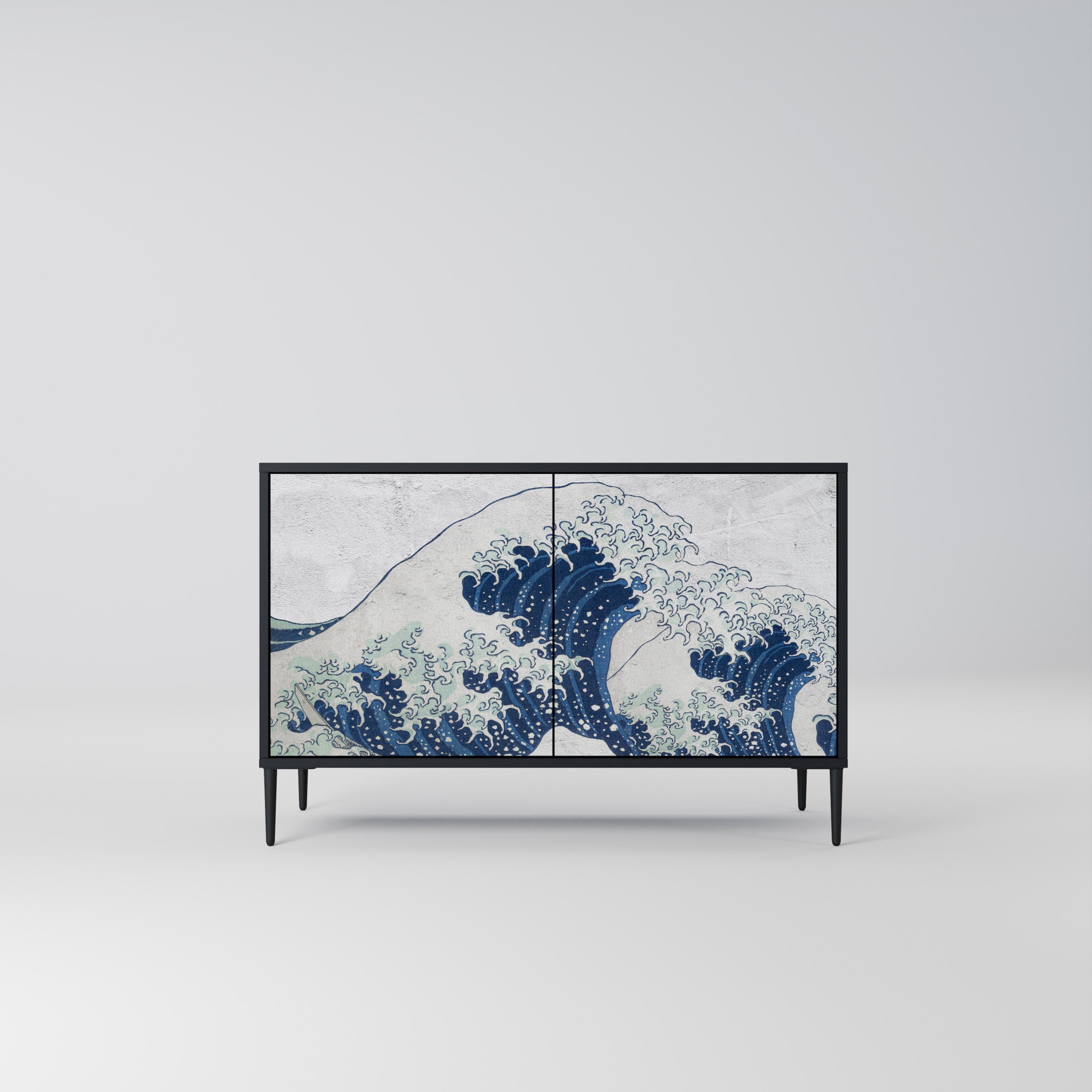 THE GREAT WAVE AT KANAGAWA Sideboard mit 2 Türen in Schwarz