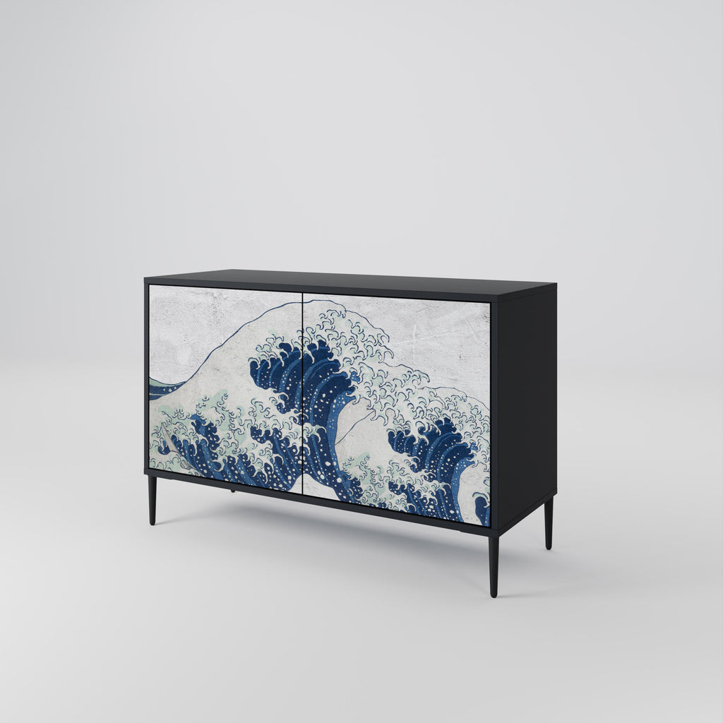 THE GREAT WAVE AT KANAGAWA Sideboard mit 2 Türen in Schwarz