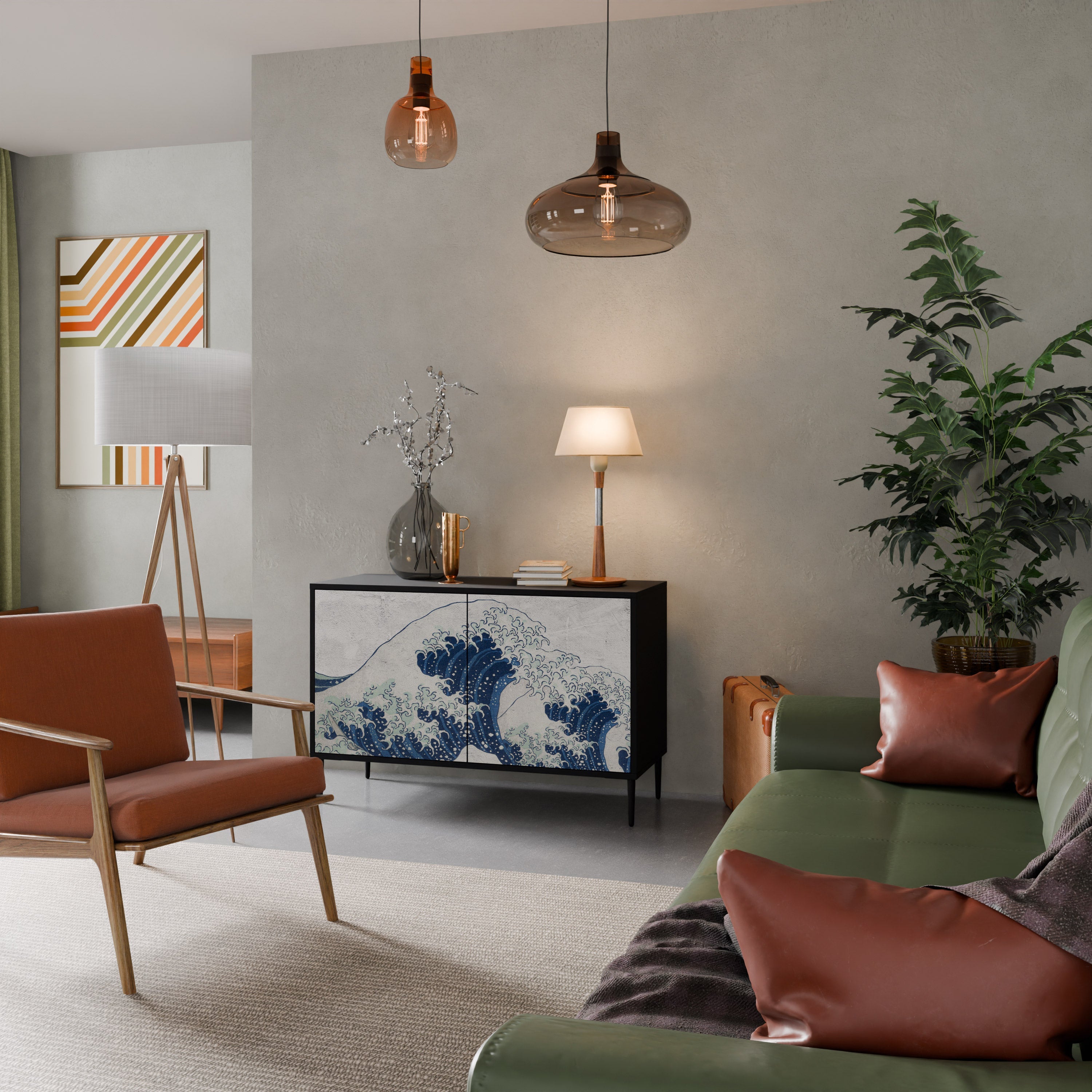 THE GREAT WAVE AT KANAGAWA Sideboard mit 2 Türen in Schwarz