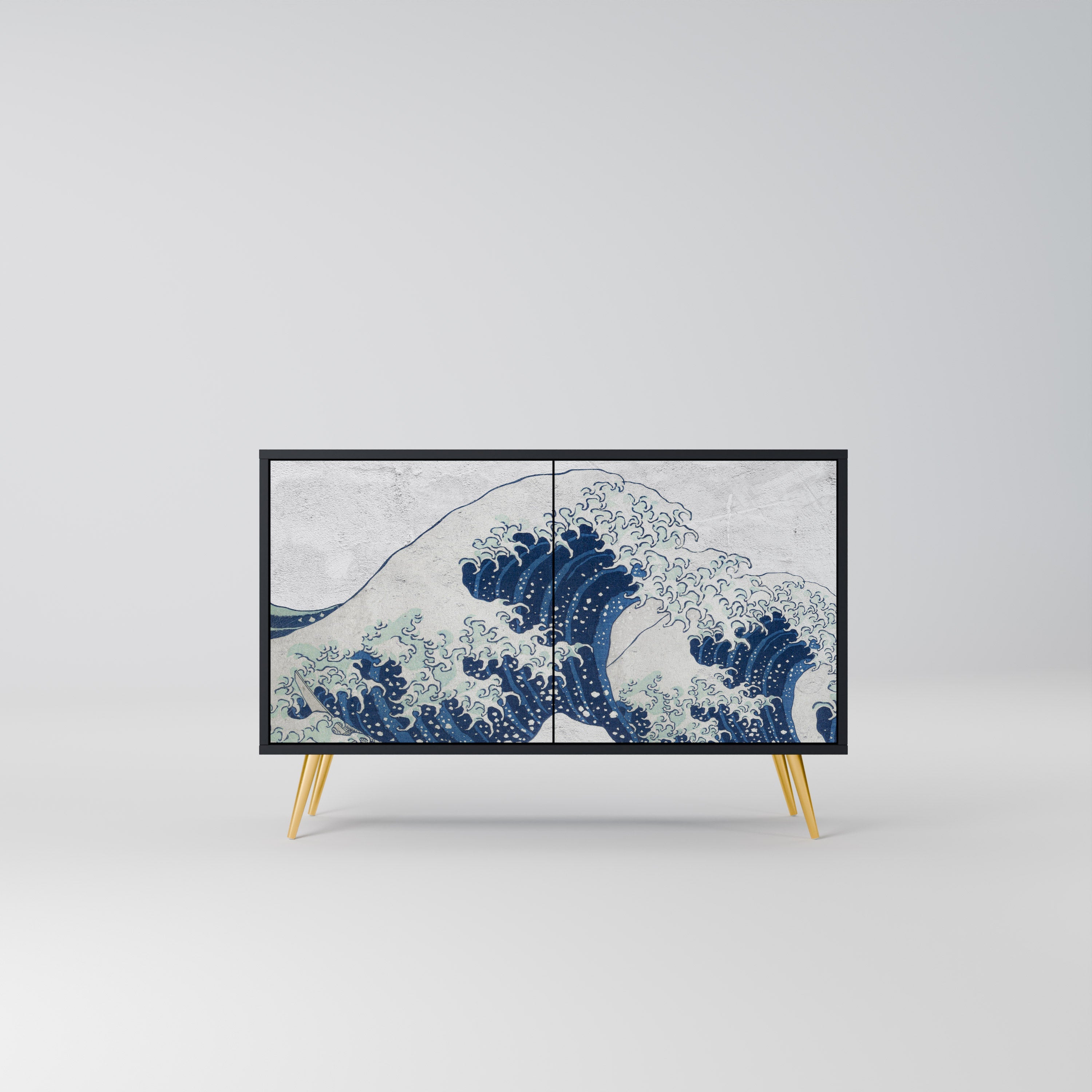 THE GREAT WAVE AT KANAGAWA Sideboard mit 2 Türen in Schwarz