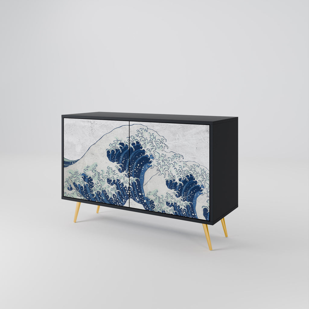 THE GREAT WAVE AT KANAGAWA Sideboard mit 2 Türen in Schwarz