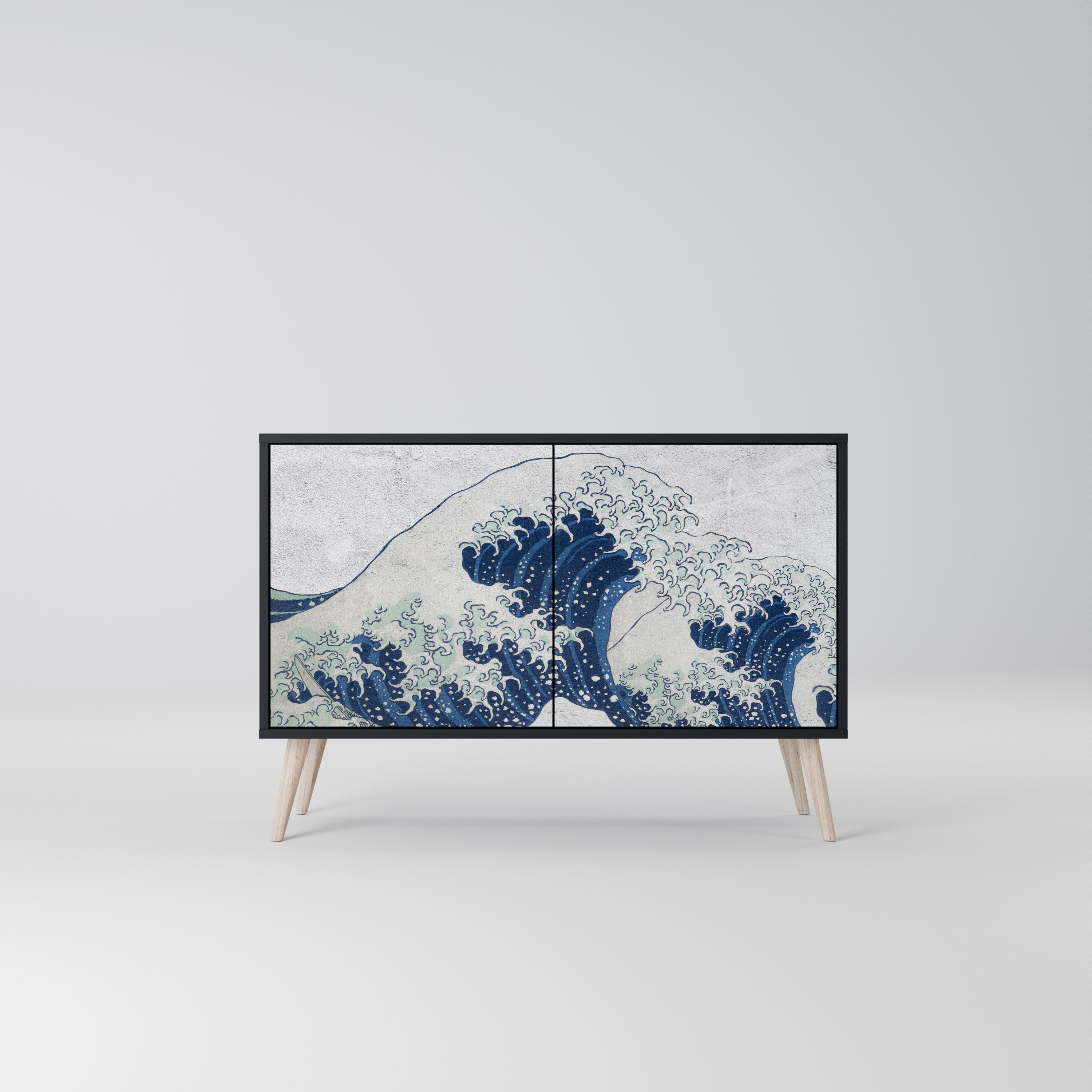 THE GREAT WAVE AT KANAGAWA Sideboard mit 2 Türen in Schwarz