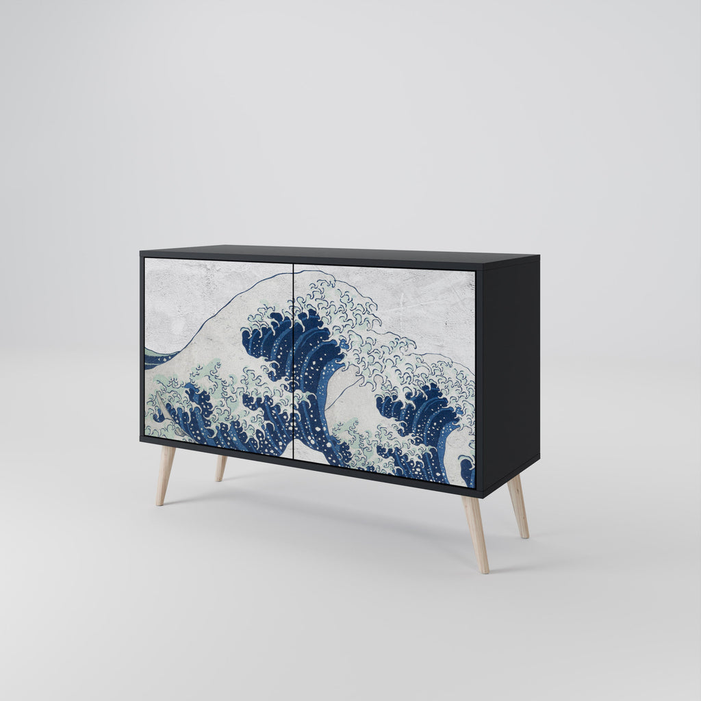 THE GREAT WAVE AT KANAGAWA Sideboard mit 2 Türen in Schwarz