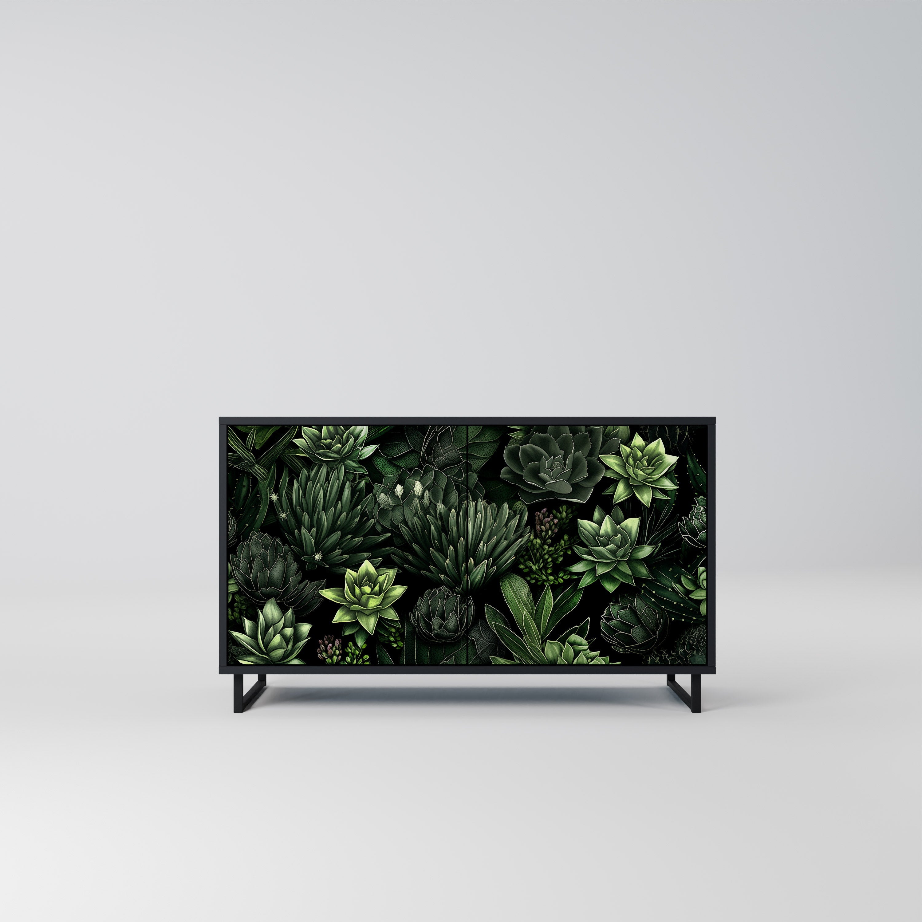SUCCULENT JUNGLE Sideboard mit 2 Türen in Schwarz