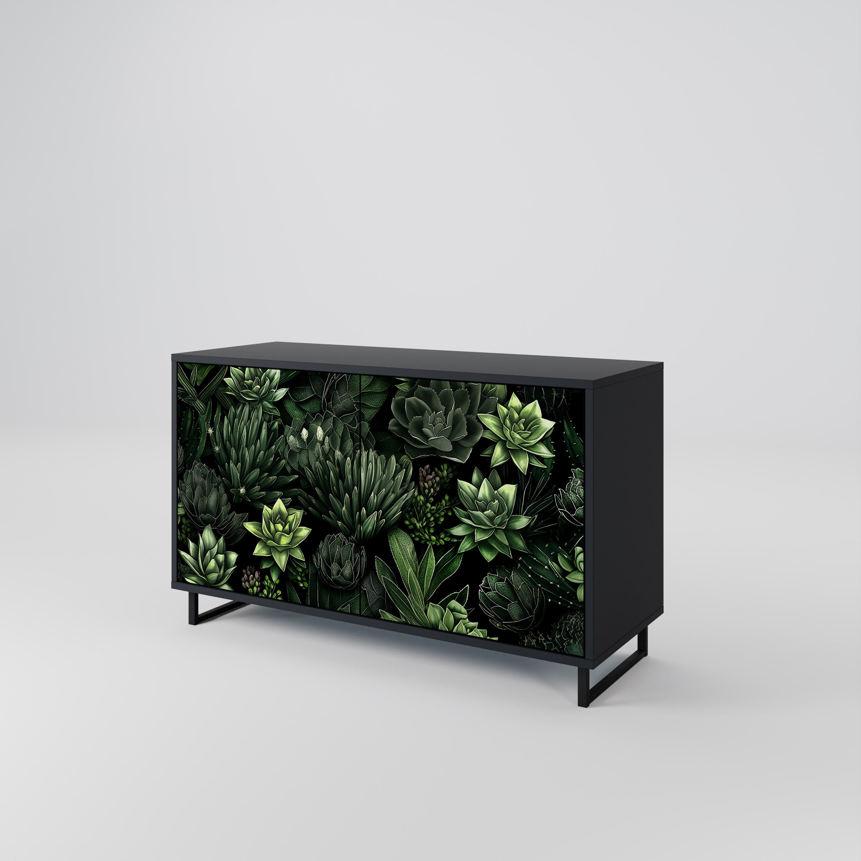 SUCCULENT JUNGLE Sideboard mit 2 Türen in Schwarz