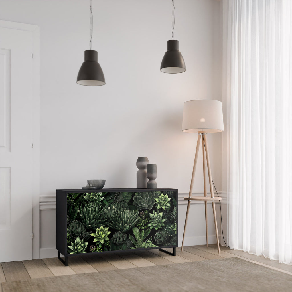 SUCCULENT JUNGLE Sideboard mit 2 Türen in Schwarz