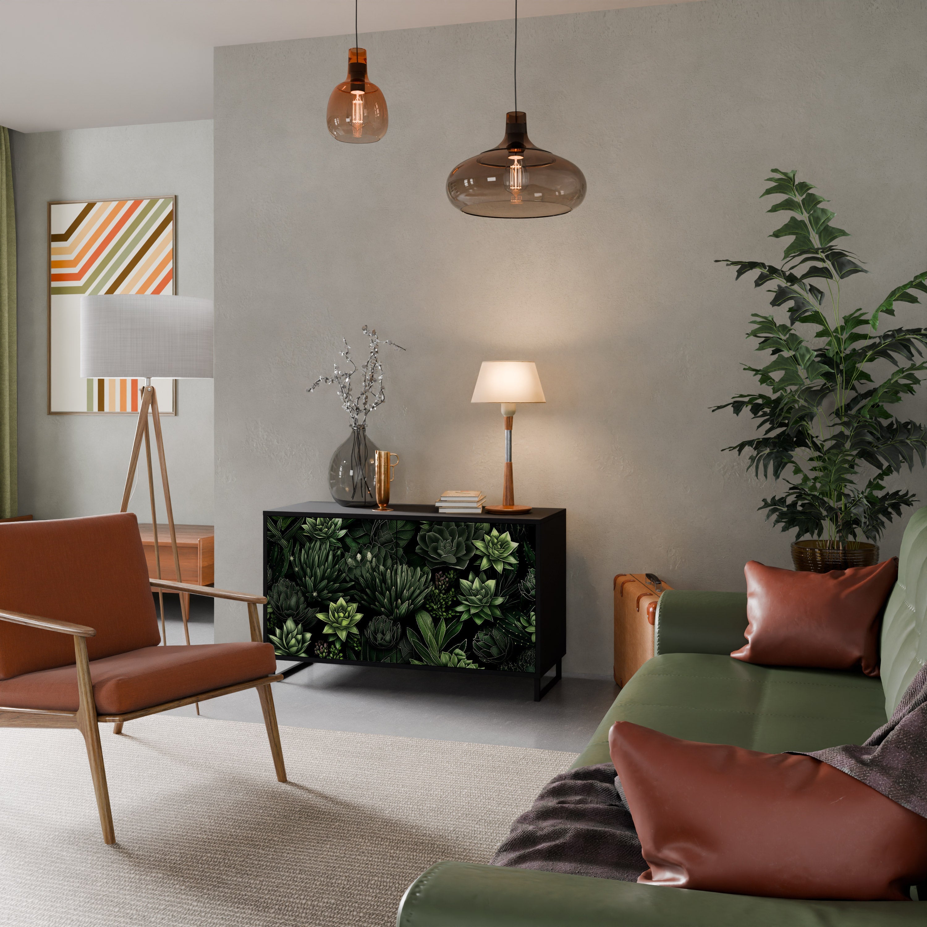 SUCCULENT JUNGLE Sideboard mit 2 Türen in Schwarz