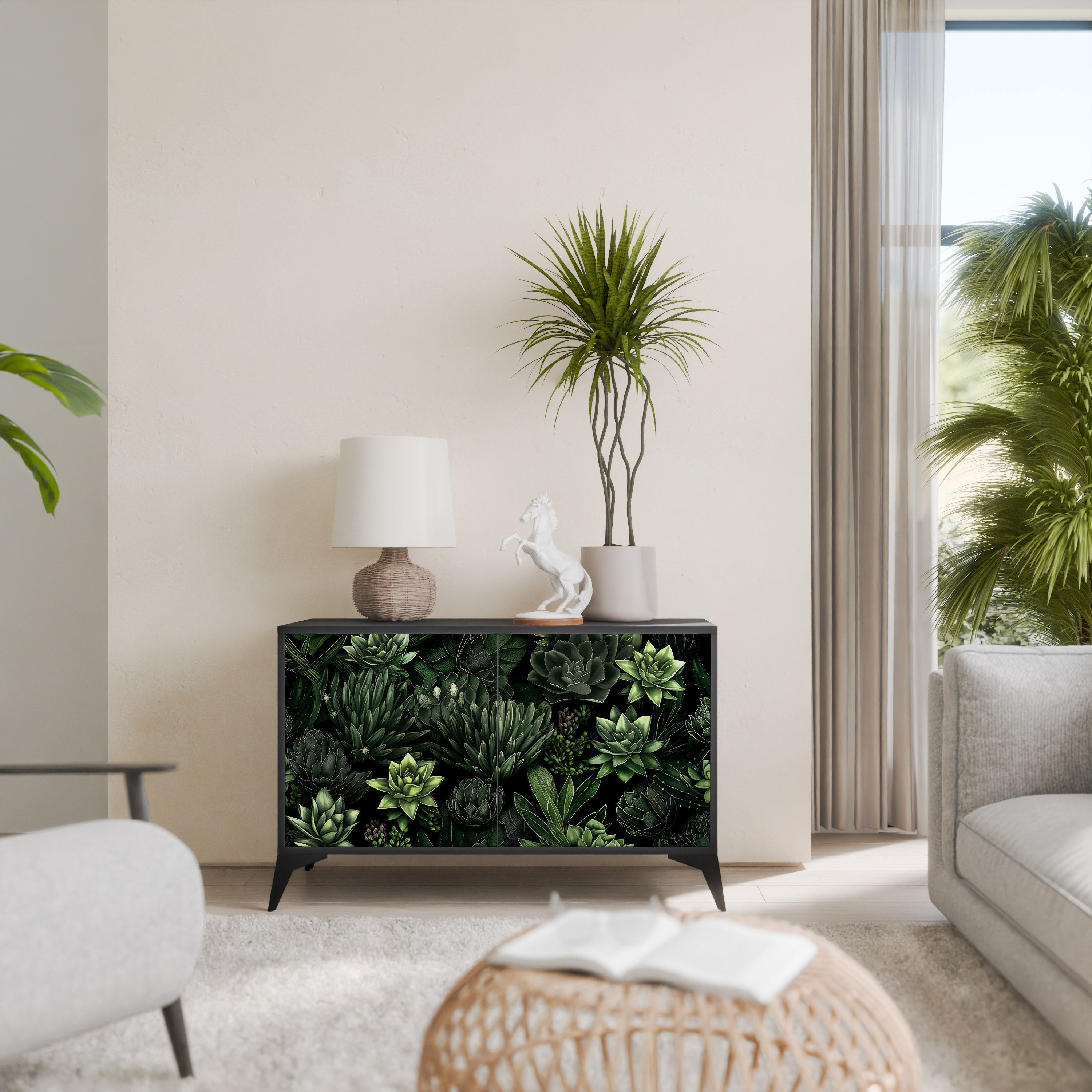 SUCCULENT JUNGLE Sideboard mit 2 Türen in Schwarz