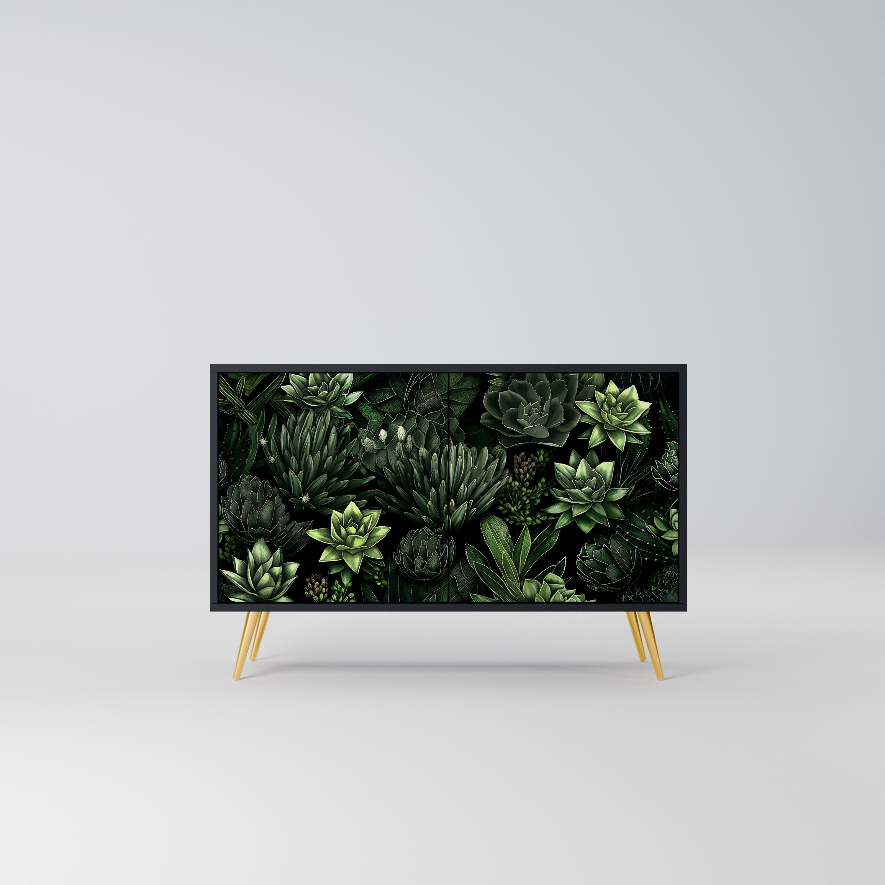 SUCCULENT JUNGLE Sideboard mit 2 Türen in Schwarz