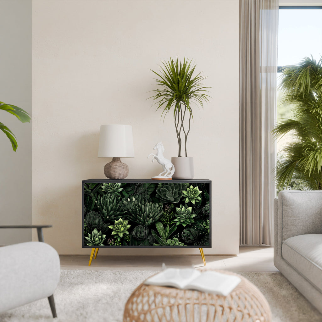SUCCULENT JUNGLE Sideboard mit 2 Türen in Schwarz