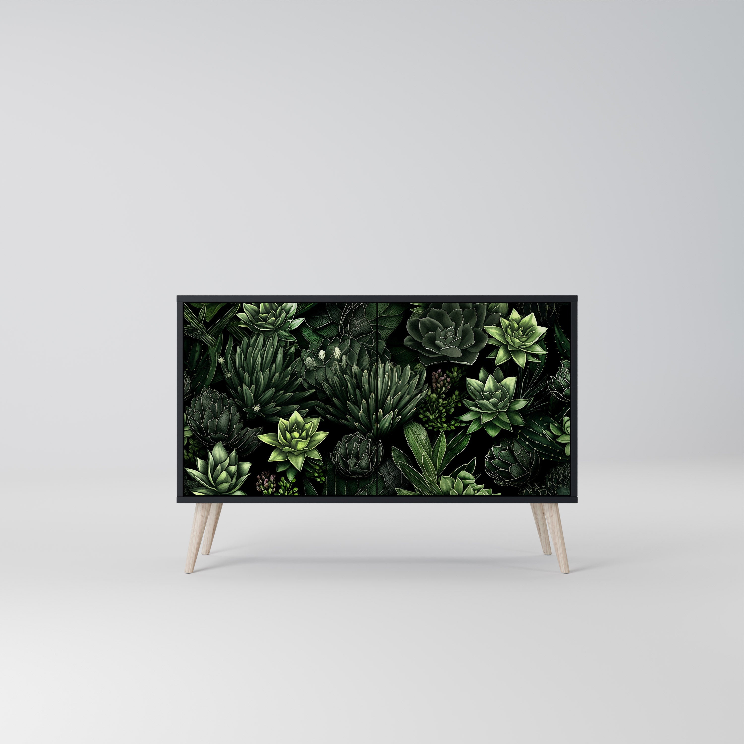 SUCCULENT JUNGLE Sideboard mit 2 Türen in Schwarz