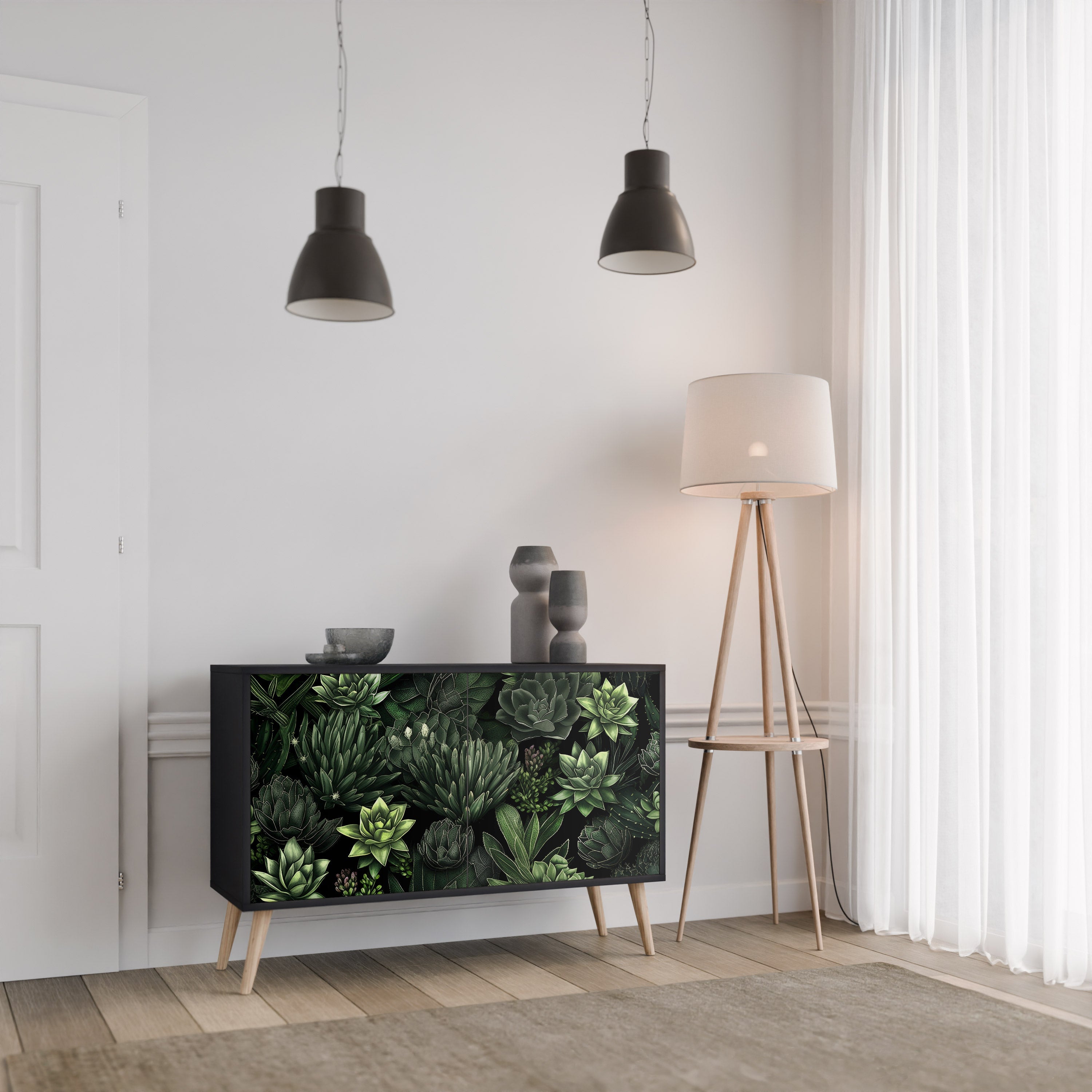 SUCCULENT JUNGLE Sideboard mit 2 Türen in Schwarz