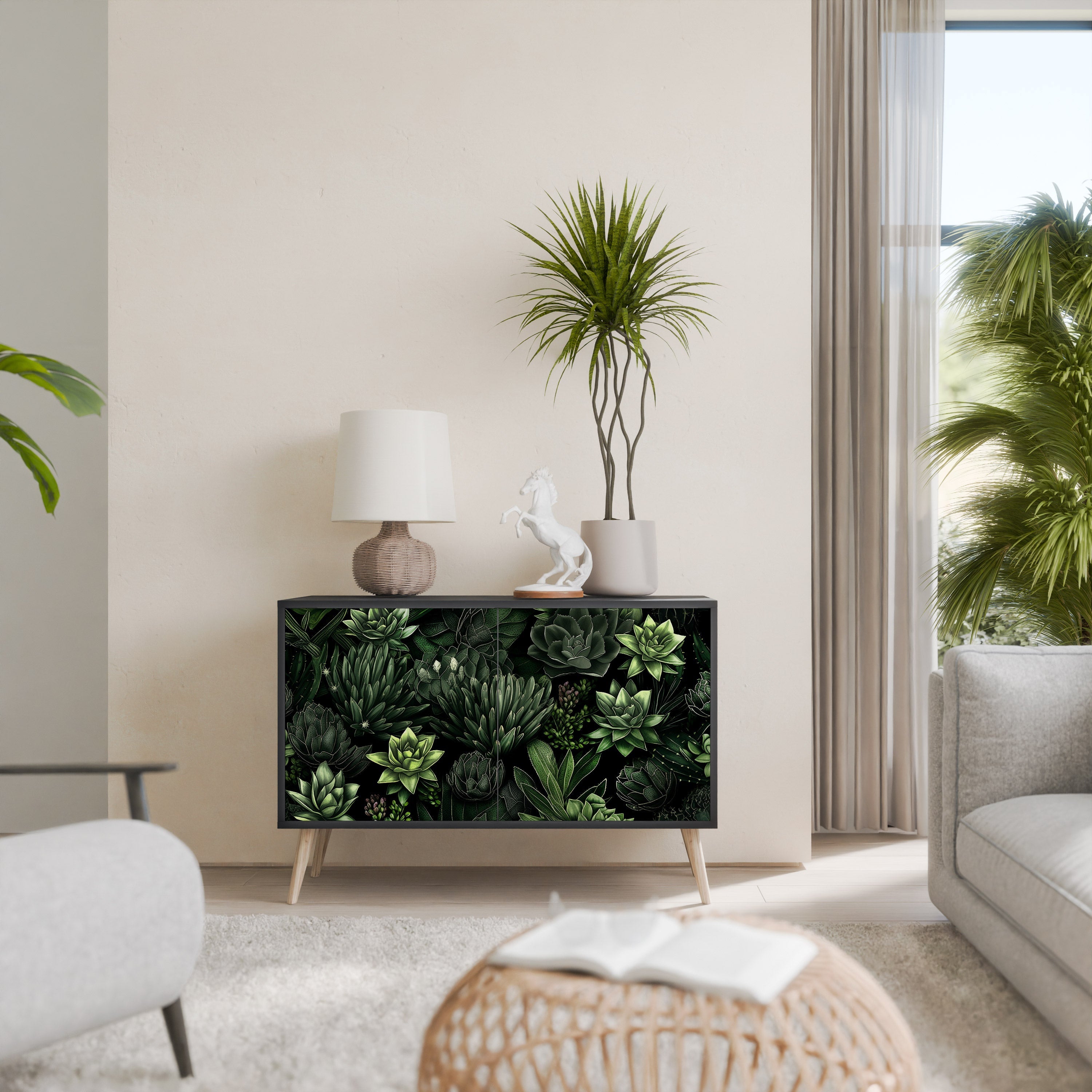 SUCCULENT JUNGLE Sideboard mit 2 Türen in Schwarz