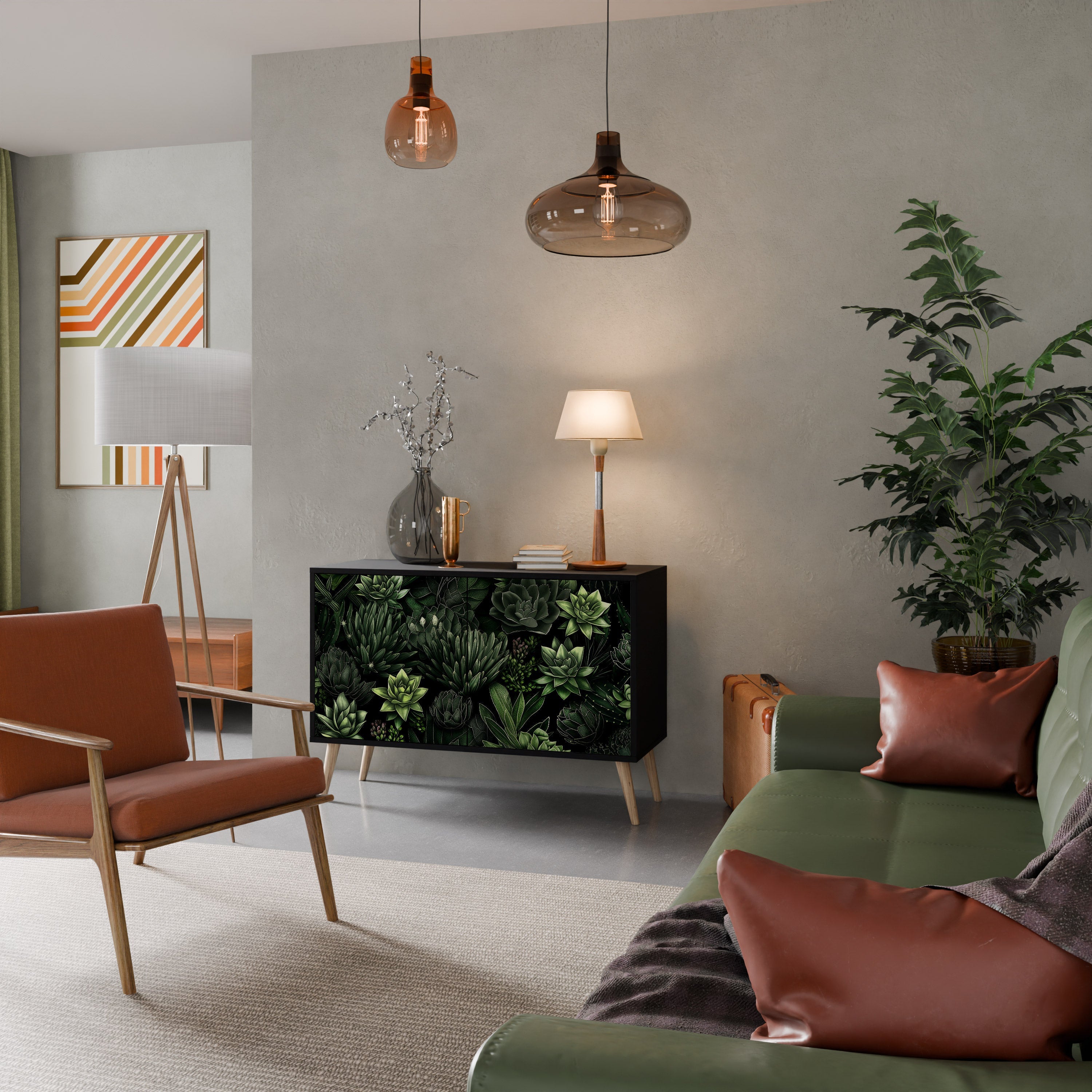 SUCCULENT JUNGLE Sideboard mit 2 Türen in Schwarz