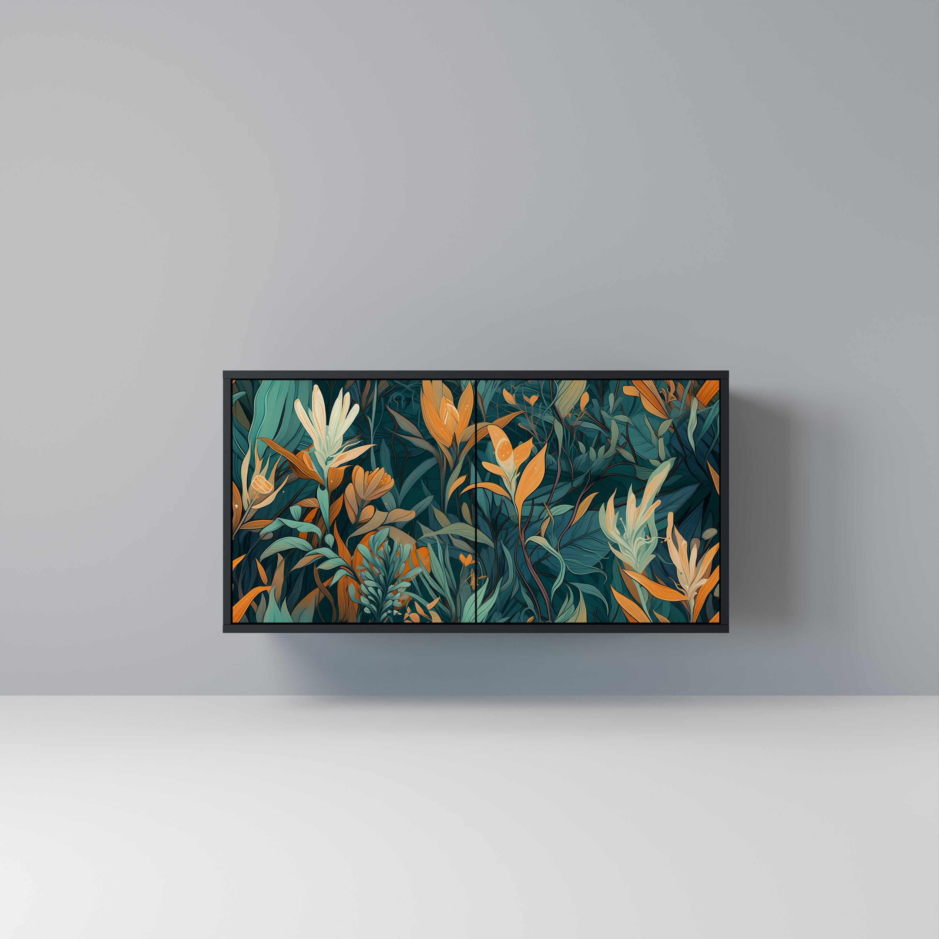 FLORAL SERENITY Sideboard mit 2 Türen in Schwarz