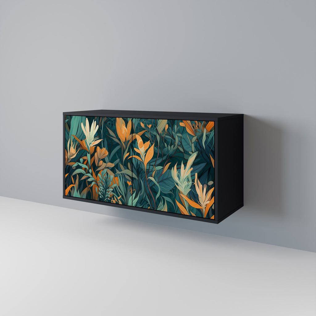 FLORAL SERENITY Sideboard mit 2 Türen in Schwarz