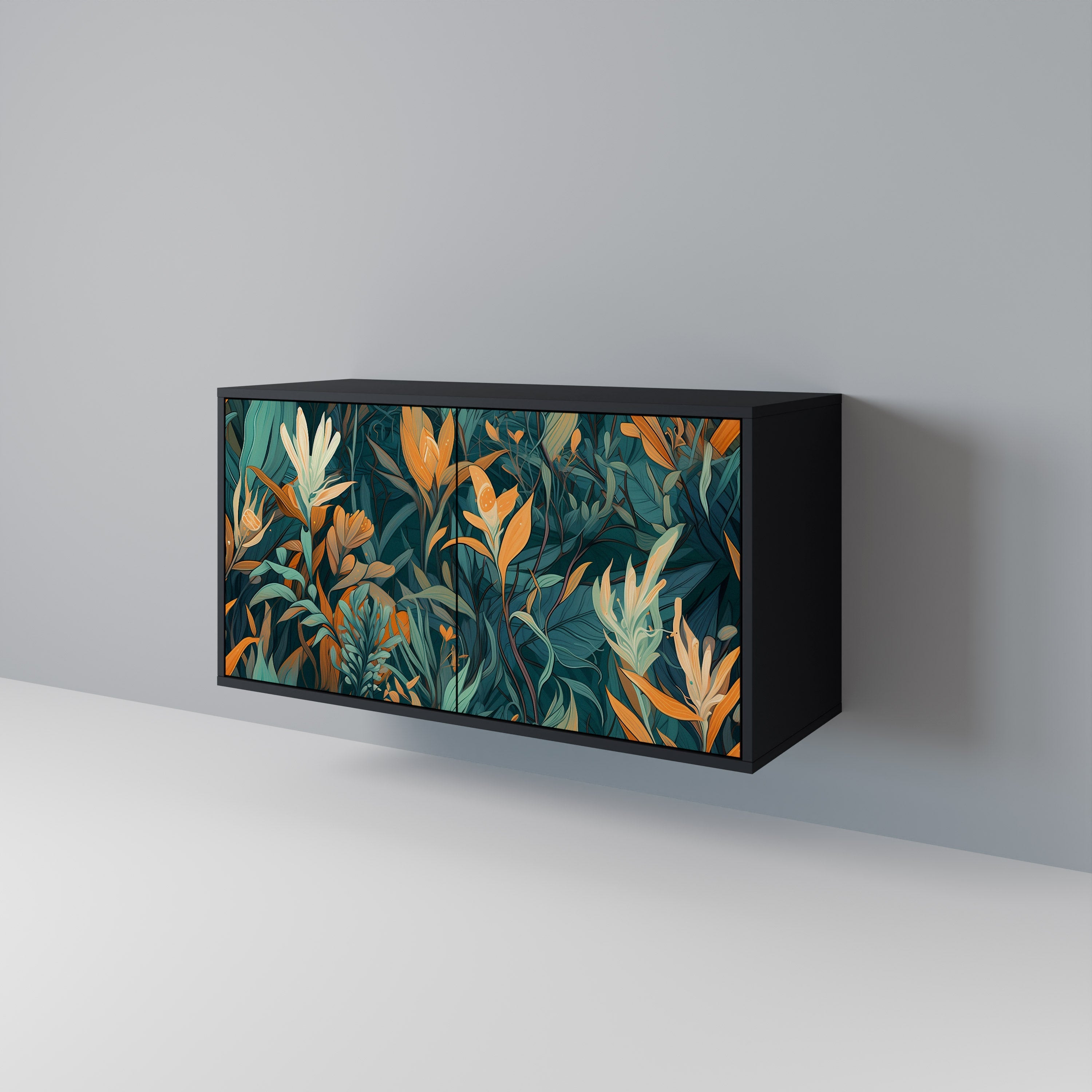 FLORAL SERENITY Sideboard mit 2 Türen in Schwarz