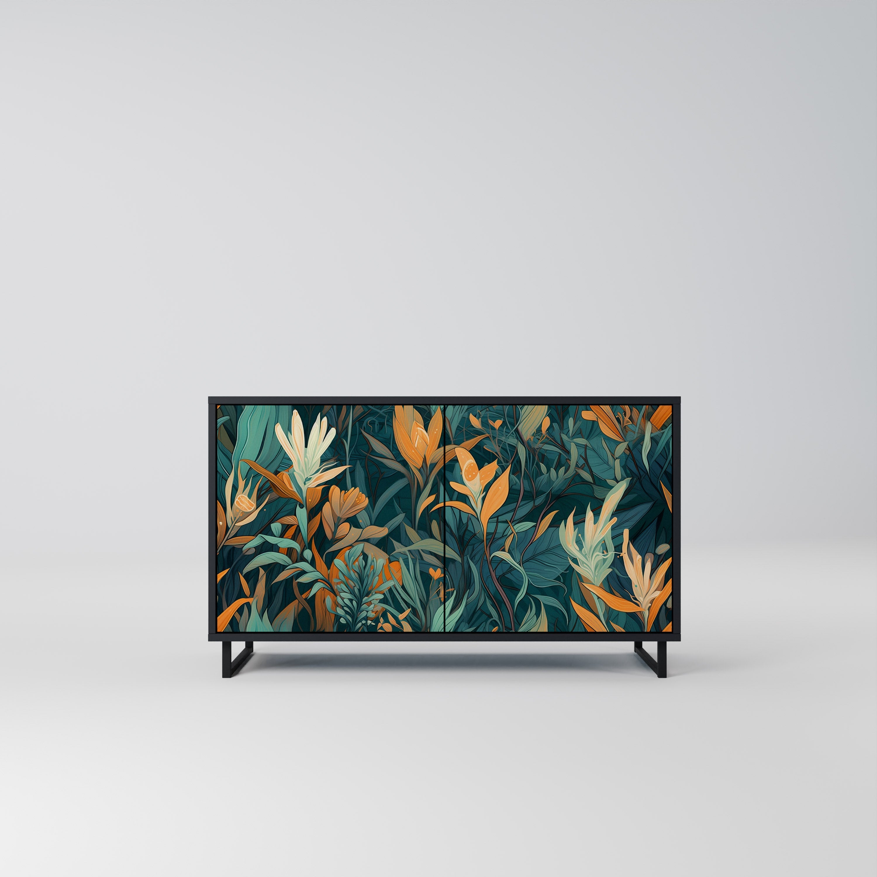 FLORAL SERENITY Sideboard mit 2 Türen in Schwarz