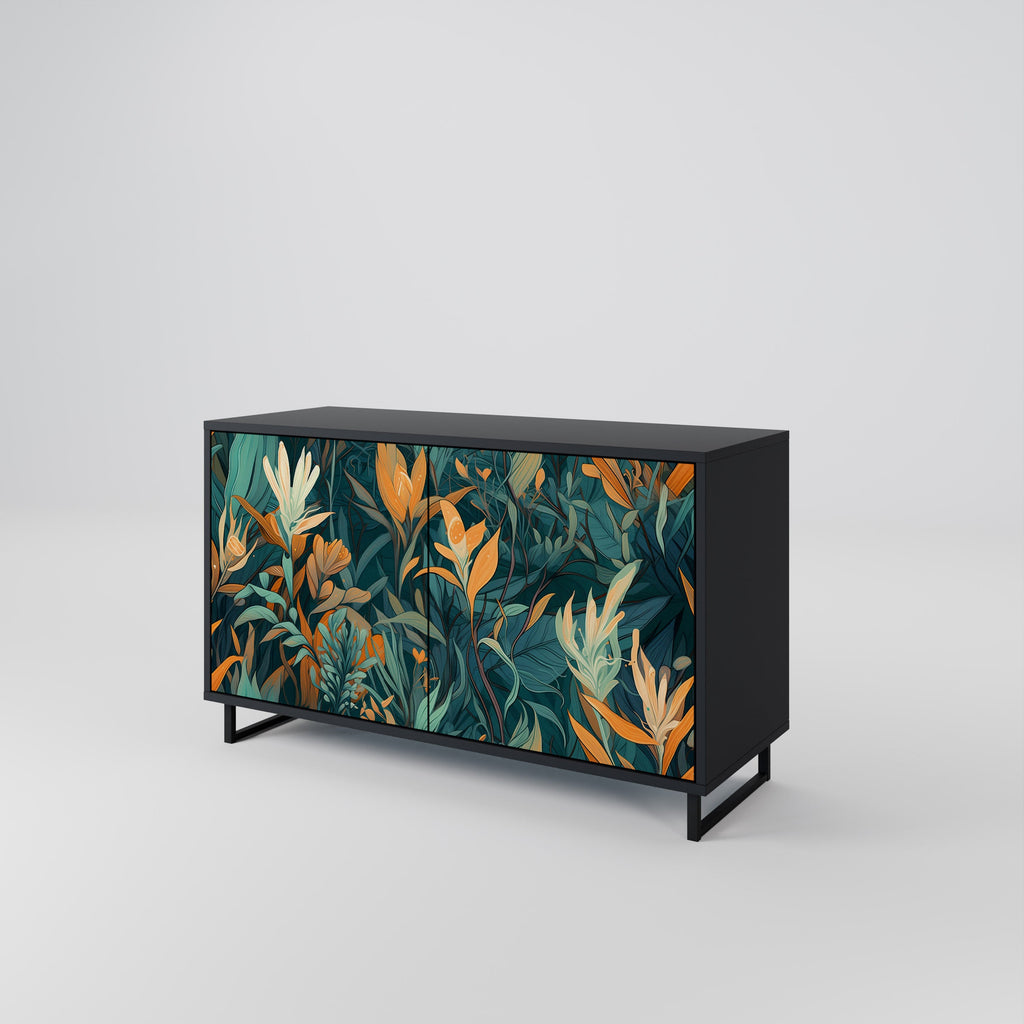 FLORAL SERENITY Sideboard mit 2 Türen in Schwarz