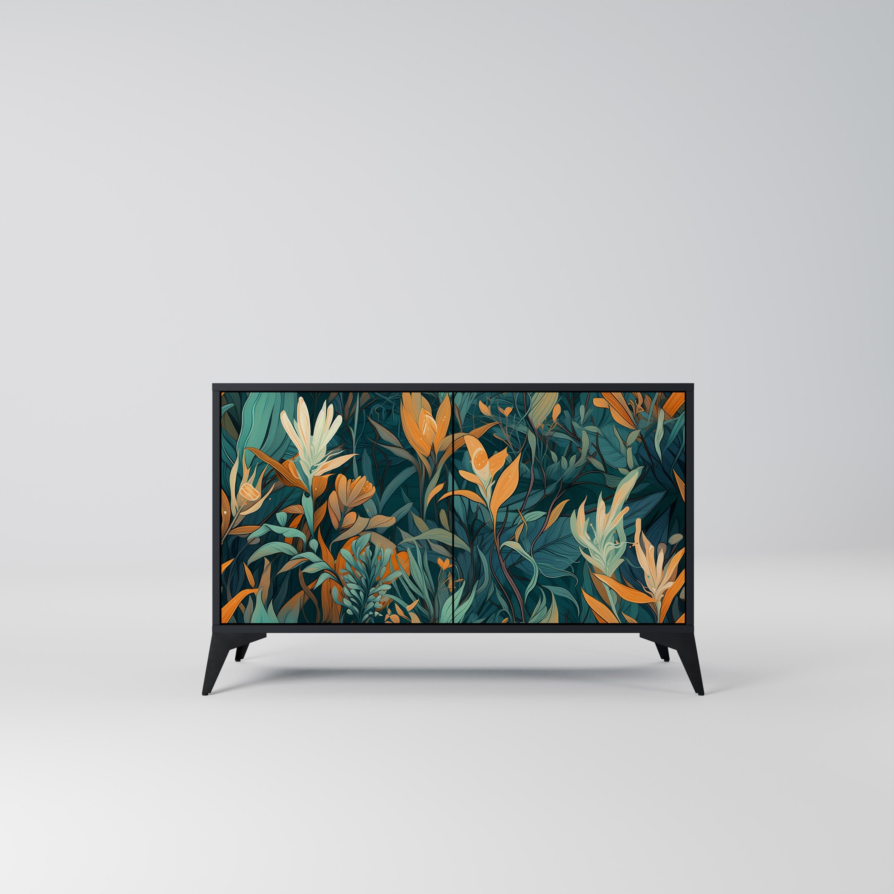 FLORAL SERENITY Sideboard mit 2 Türen in Schwarz