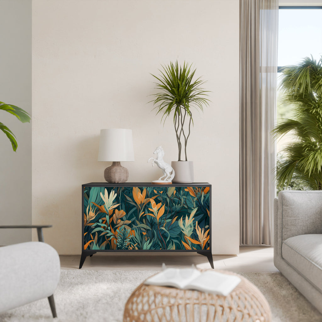 FLORAL SERENITY Sideboard mit 2 Türen in Schwarz