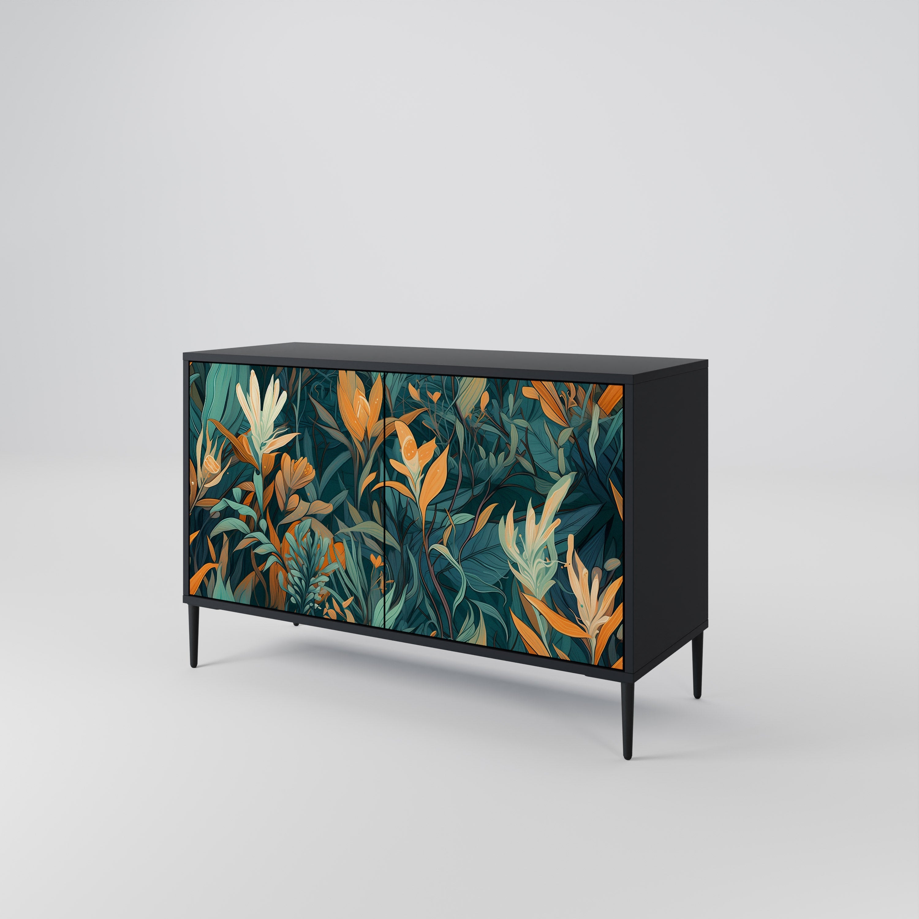 FLORAL SERENITY Sideboard mit 2 Türen in Schwarz