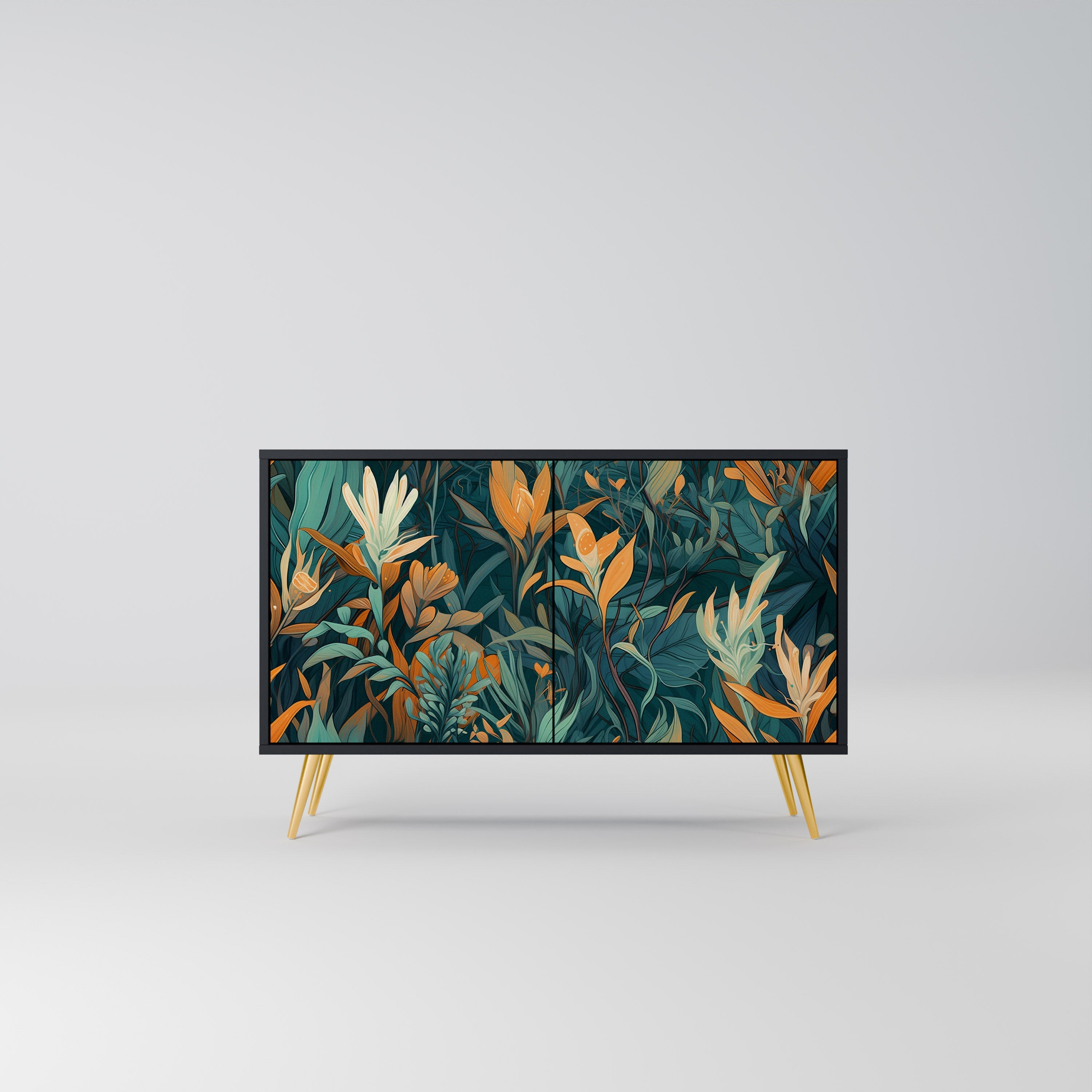 FLORAL SERENITY Sideboard mit 2 Türen in Schwarz