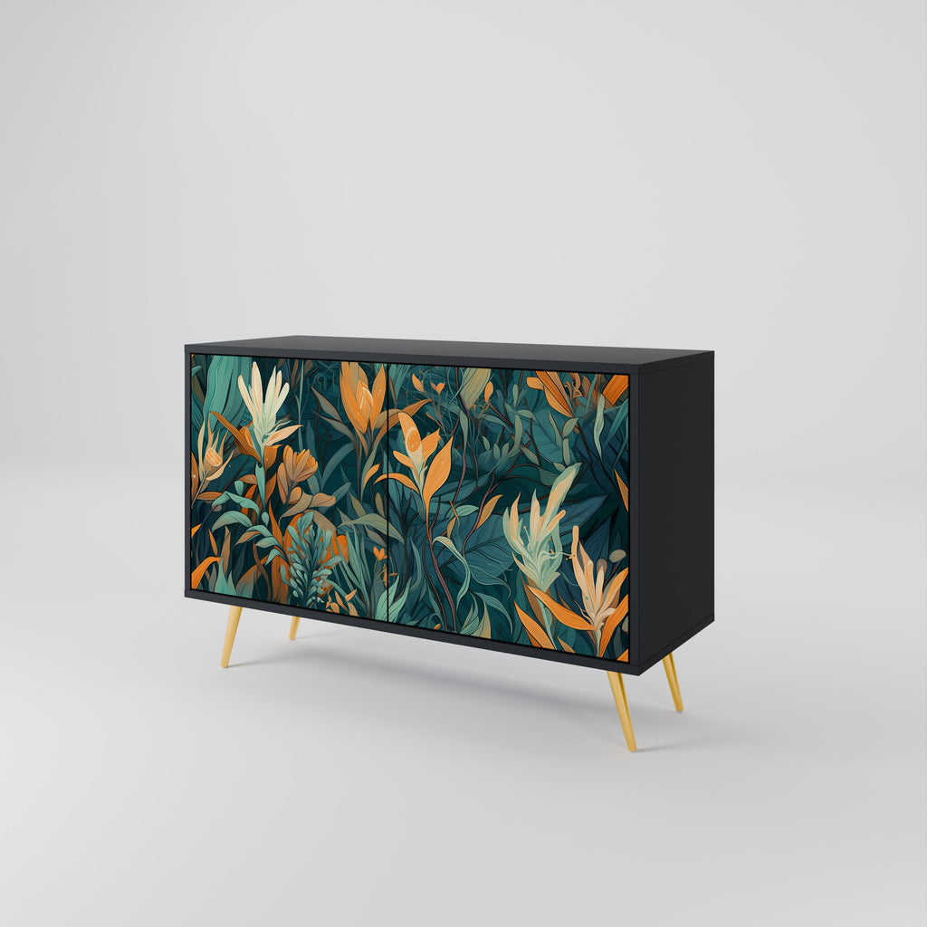FLORAL SERENITY Sideboard mit 2 Türen in Schwarz