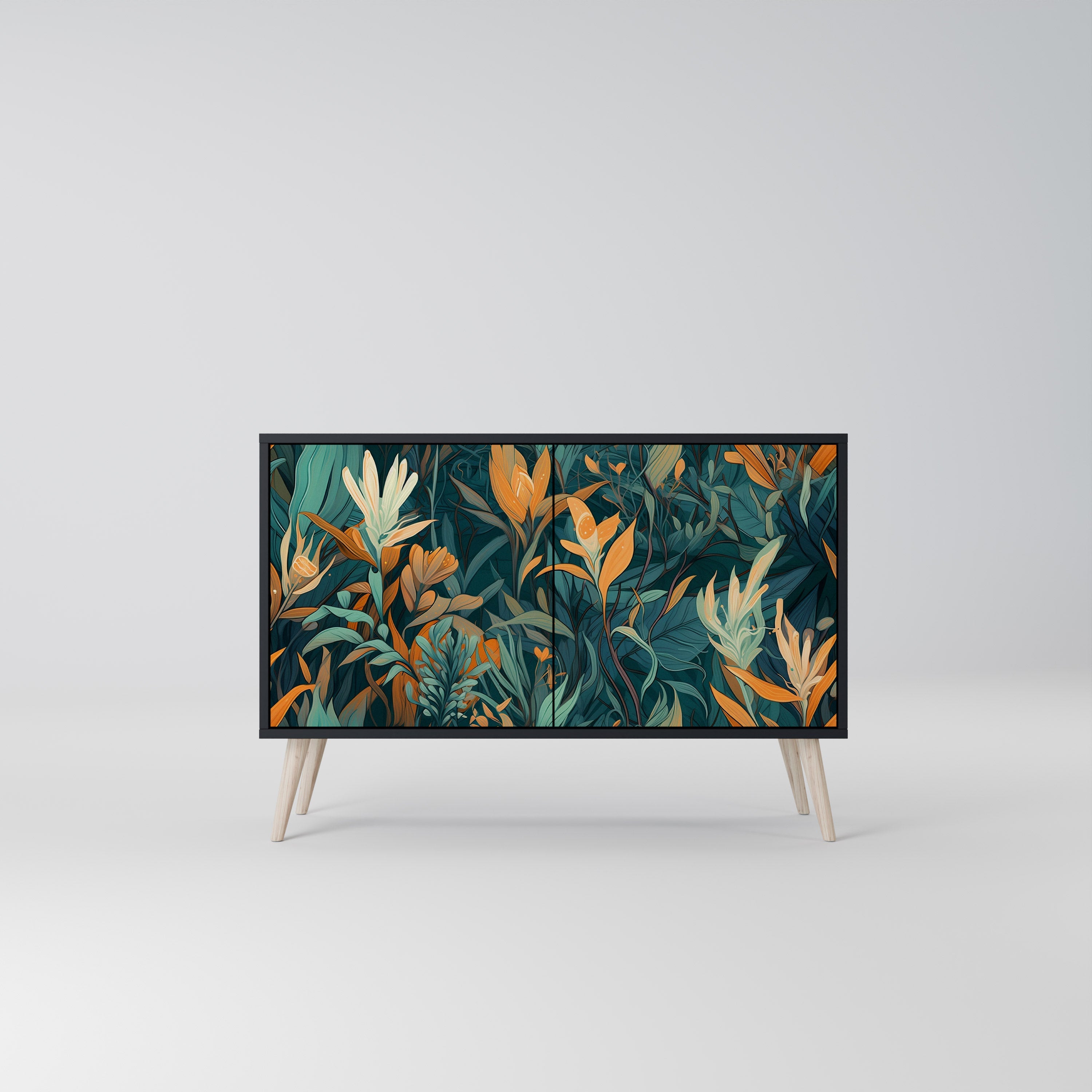 FLORAL SERENITY Sideboard mit 2 Türen in Schwarz
