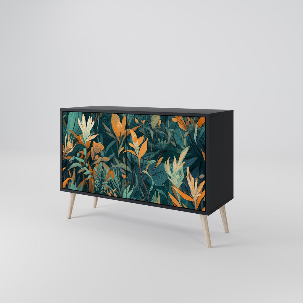 FLORAL SERENITY Sideboard mit 2 Türen in Schwarz