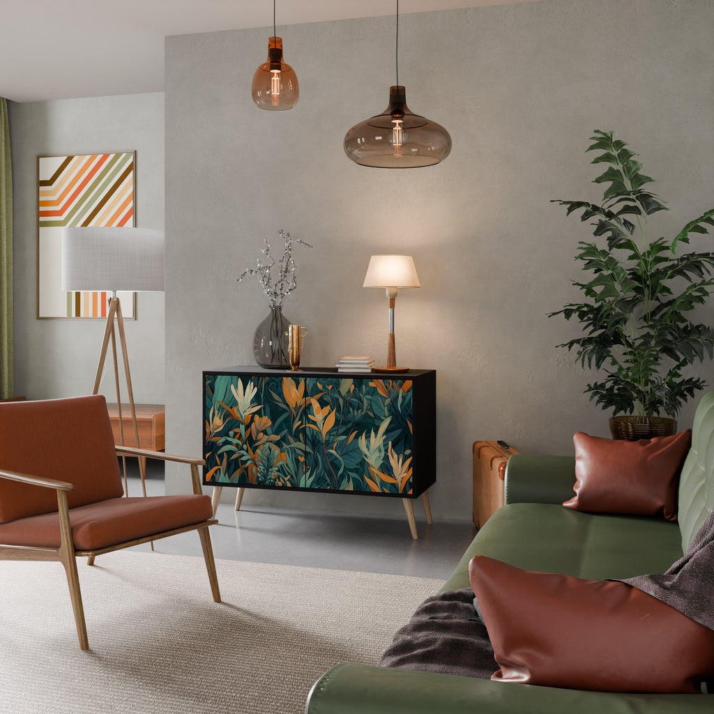 FLORAL SERENITY Sideboard mit 2 Türen in Schwarz