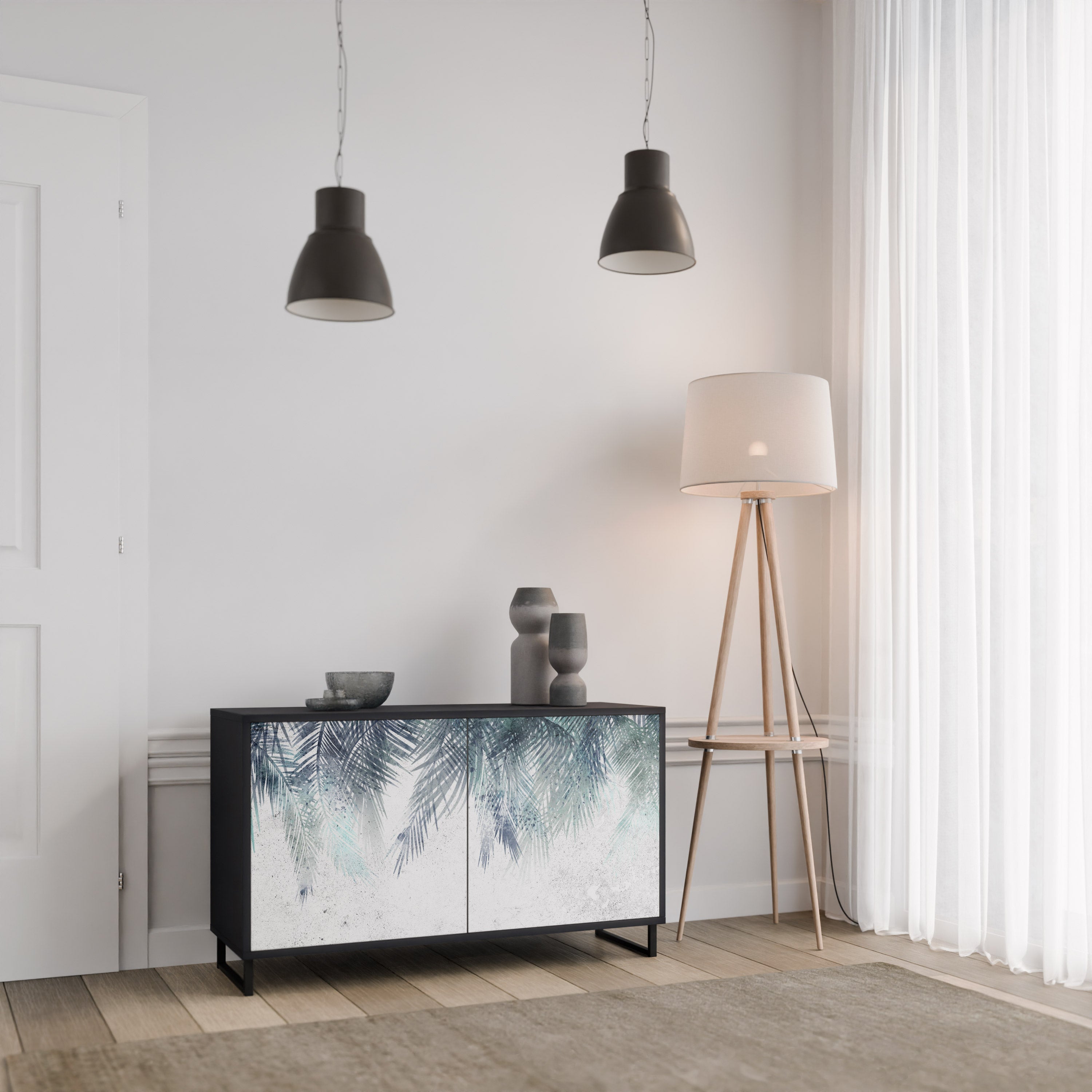 PALM VEIL Sideboard mit 2 Türen in Schwarz