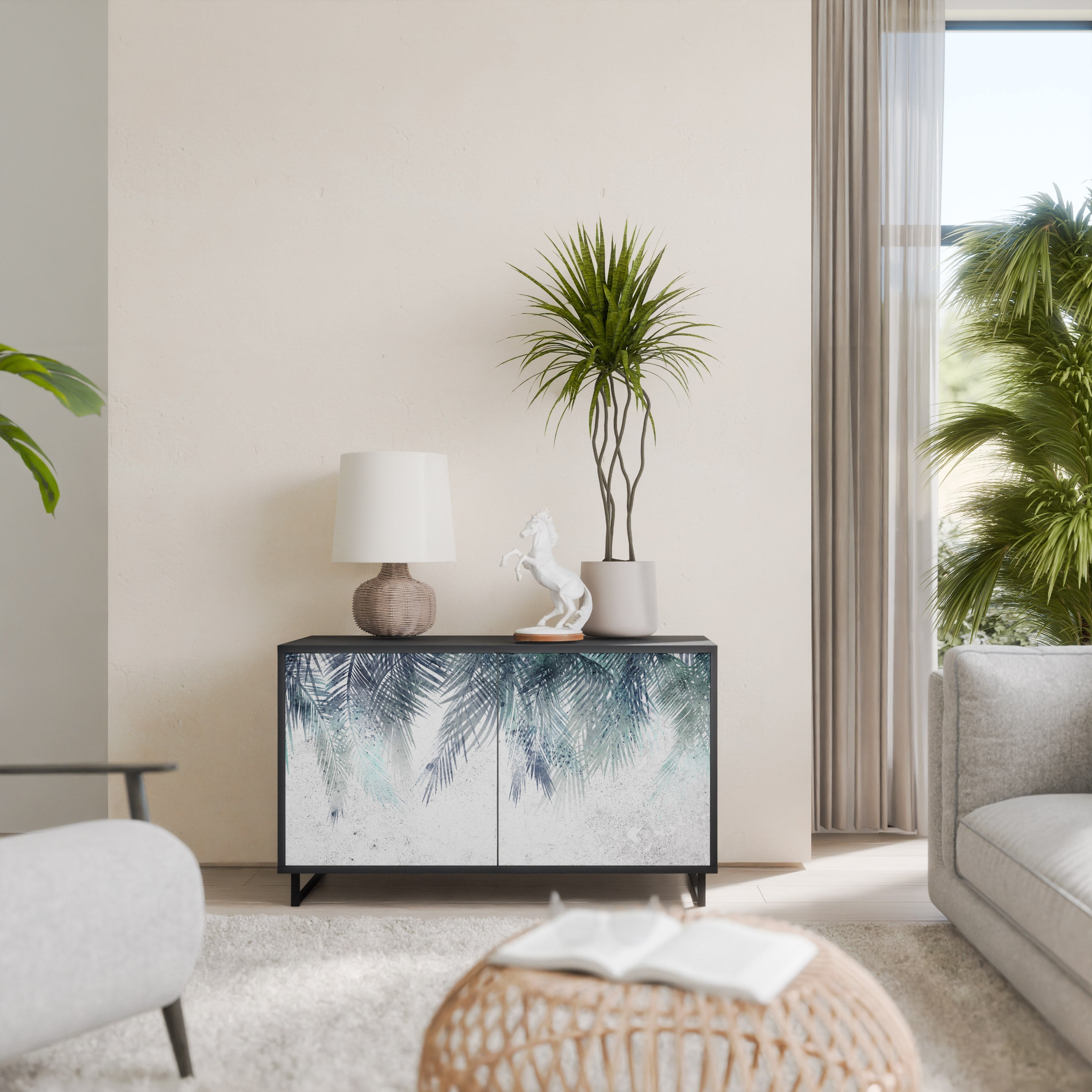 PALM VEIL Sideboard mit 2 Türen in Schwarz