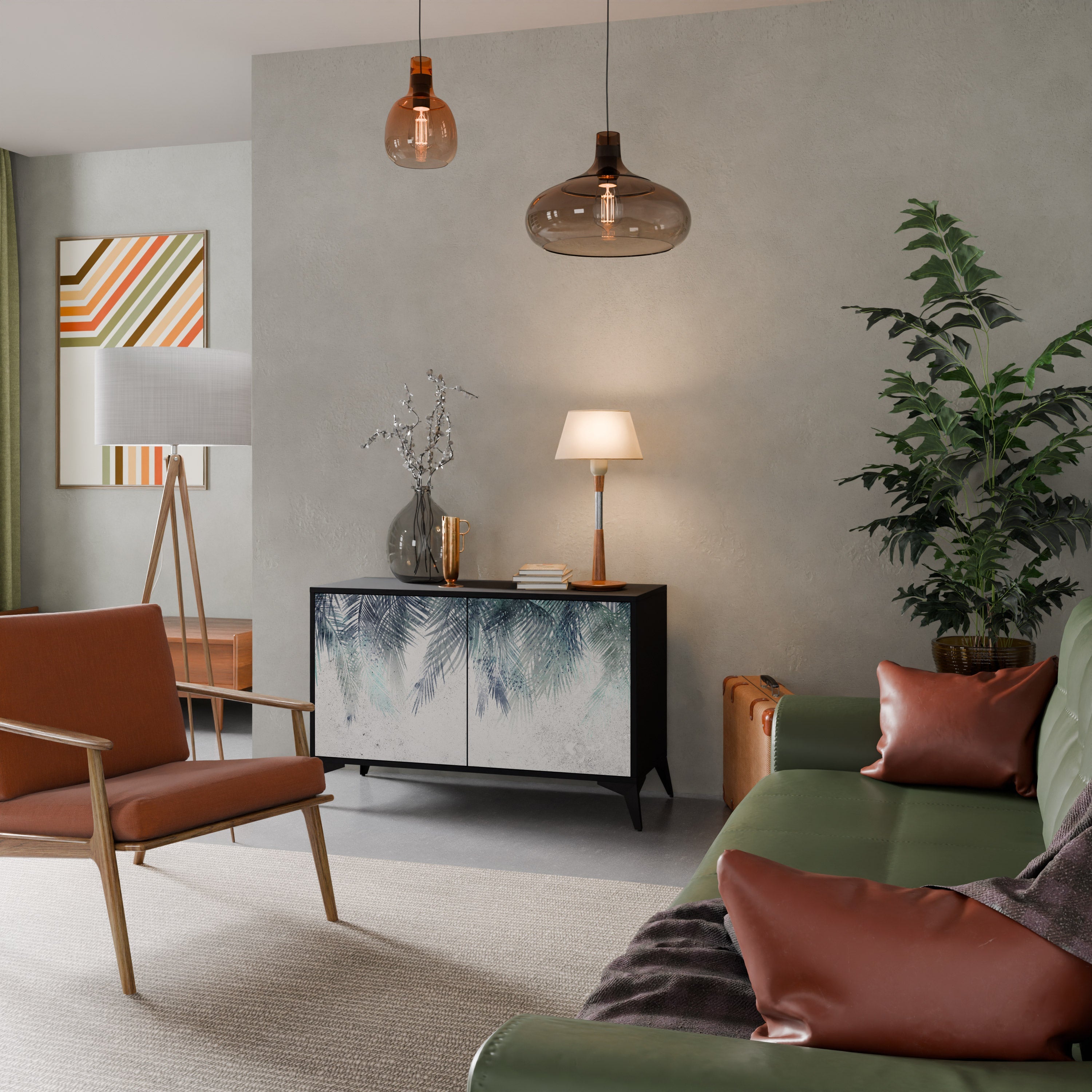 PALM VEIL Sideboard mit 2 Türen in Schwarz