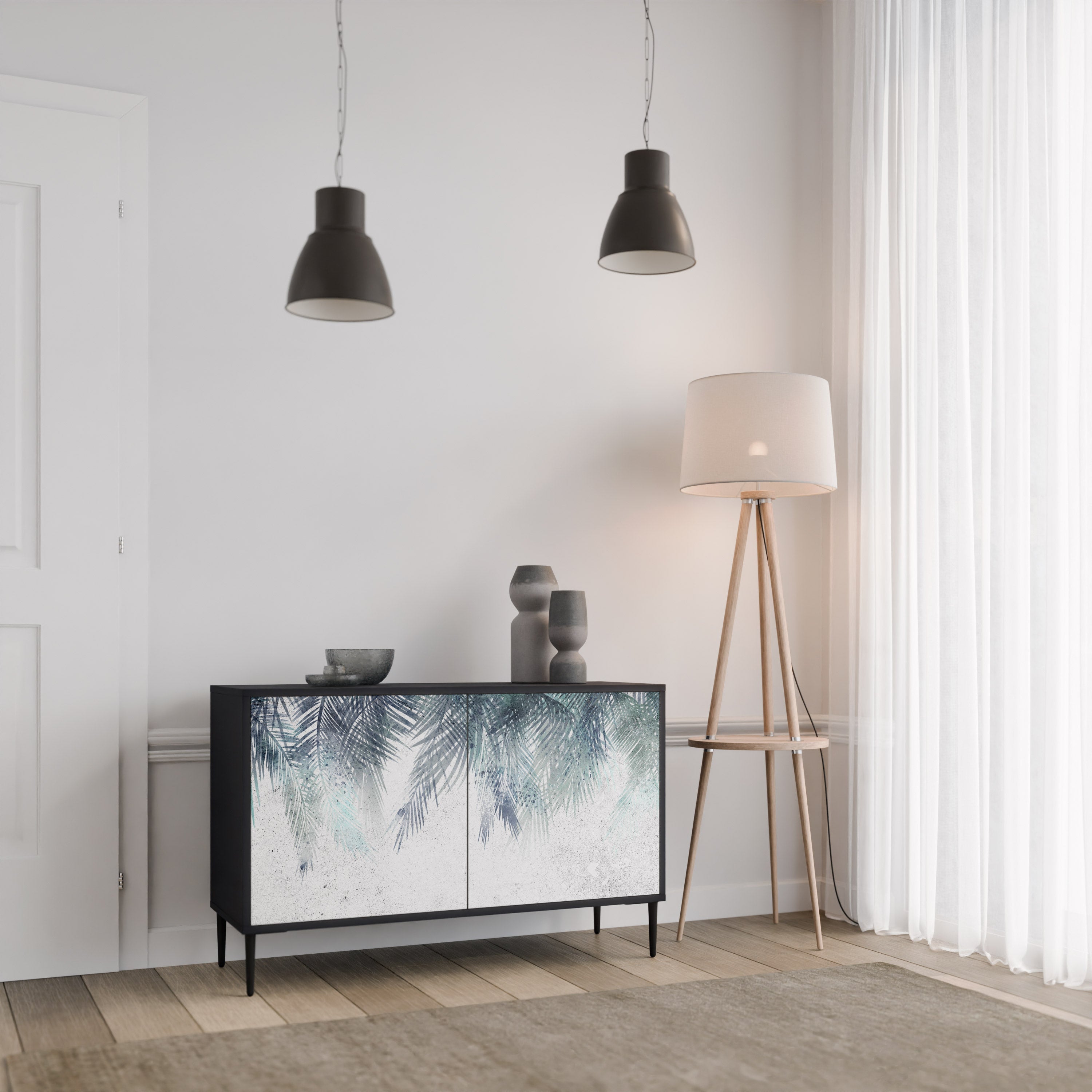 PALM VEIL Sideboard mit 2 Türen in Schwarz